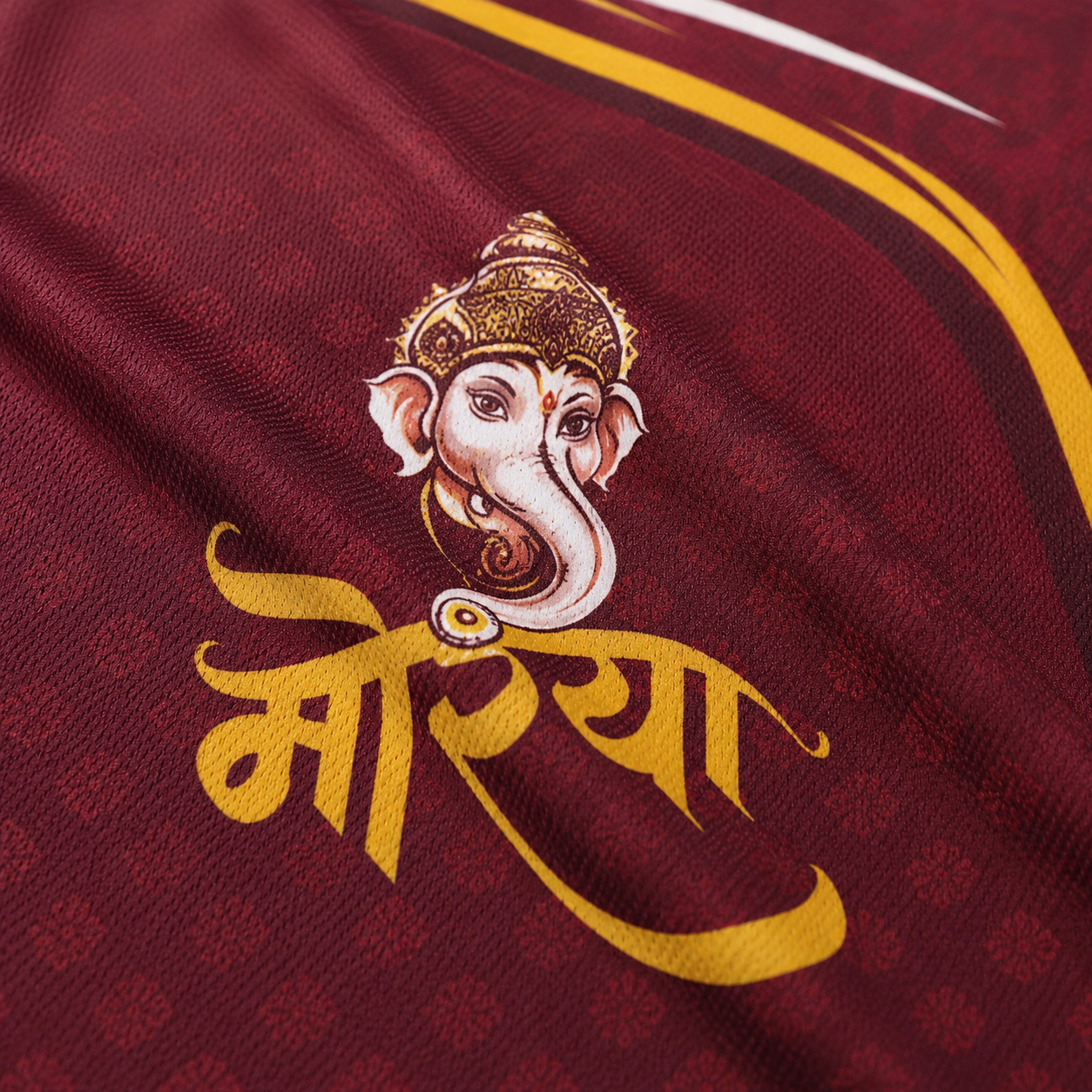 Ganpati Bappa Moriya Om Sublimation Polo Jersey | Maroon & Gold Full Sublimation