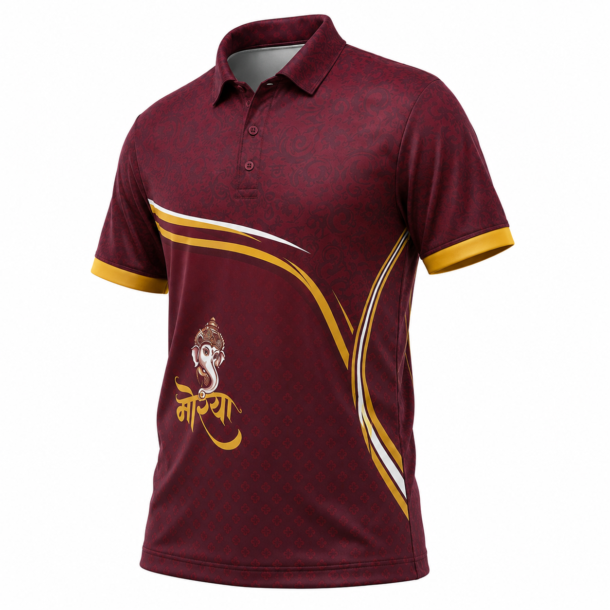 Ganpati Bappa Moriya Om Sublimation Polo Jersey | Maroon & Gold Full Sublimation