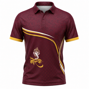 Ganpati Bappa Moriya Om Sublimation Polo Jersey | Maroon & Gold Full Sublimation