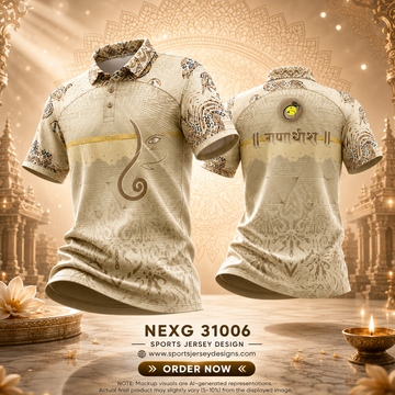 NEXG 31006 Ganpati Theme Beige Sublimation Jersey | Premium Polo T-Shirt