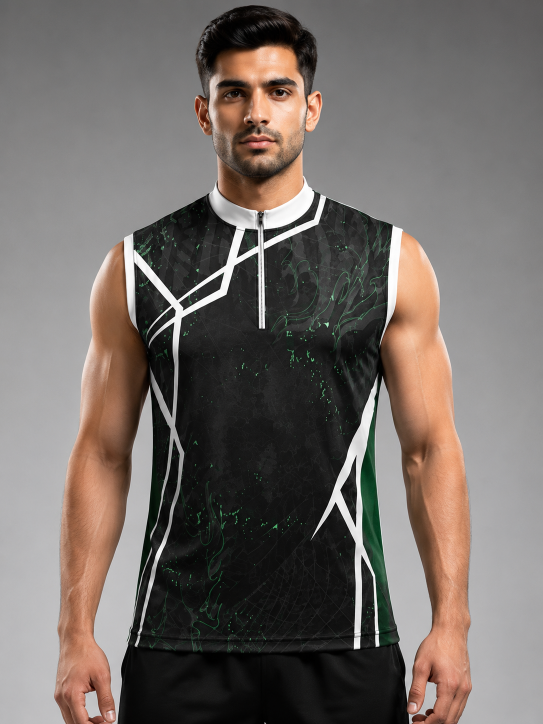 NEXSL-348 Sleeveless Sports Jersey - Black Green Digital Camo Sublimation