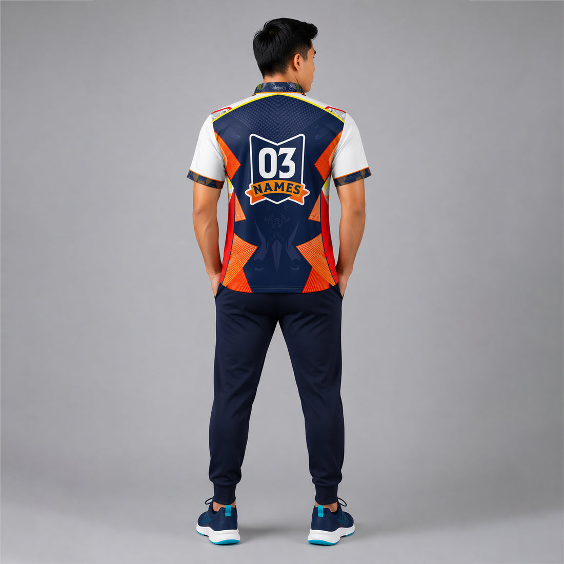 NEXFIT Orange Blue Cricket Jersey NEX-9057 Custom Name & Number Sports T-Shirt Dry Fit Polyester Team Jersey for Men