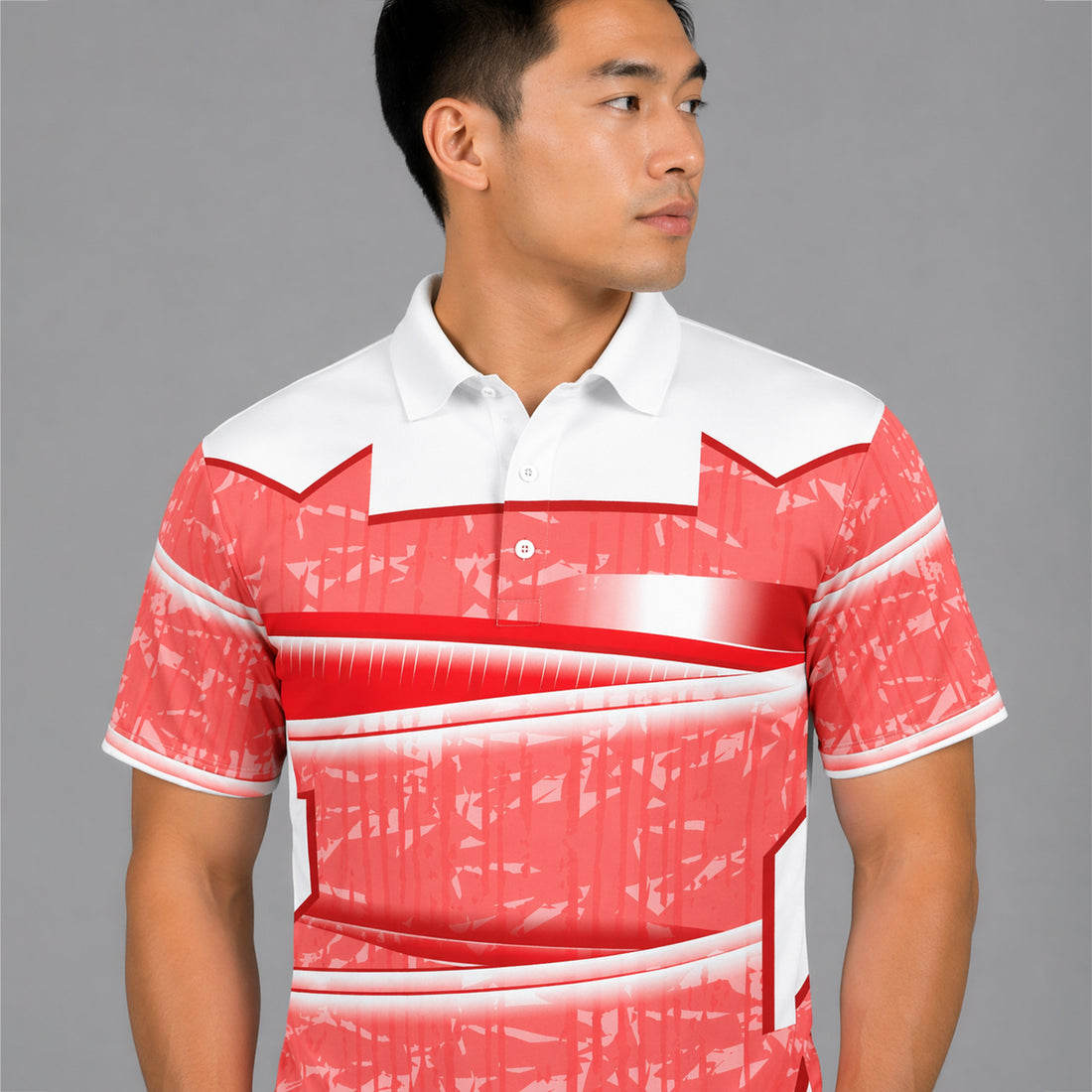 NEXFIT Red White Sports Jersey NEX-9047 Stylish Printed Dry Fit Polyester Polo T-Shirt for Men