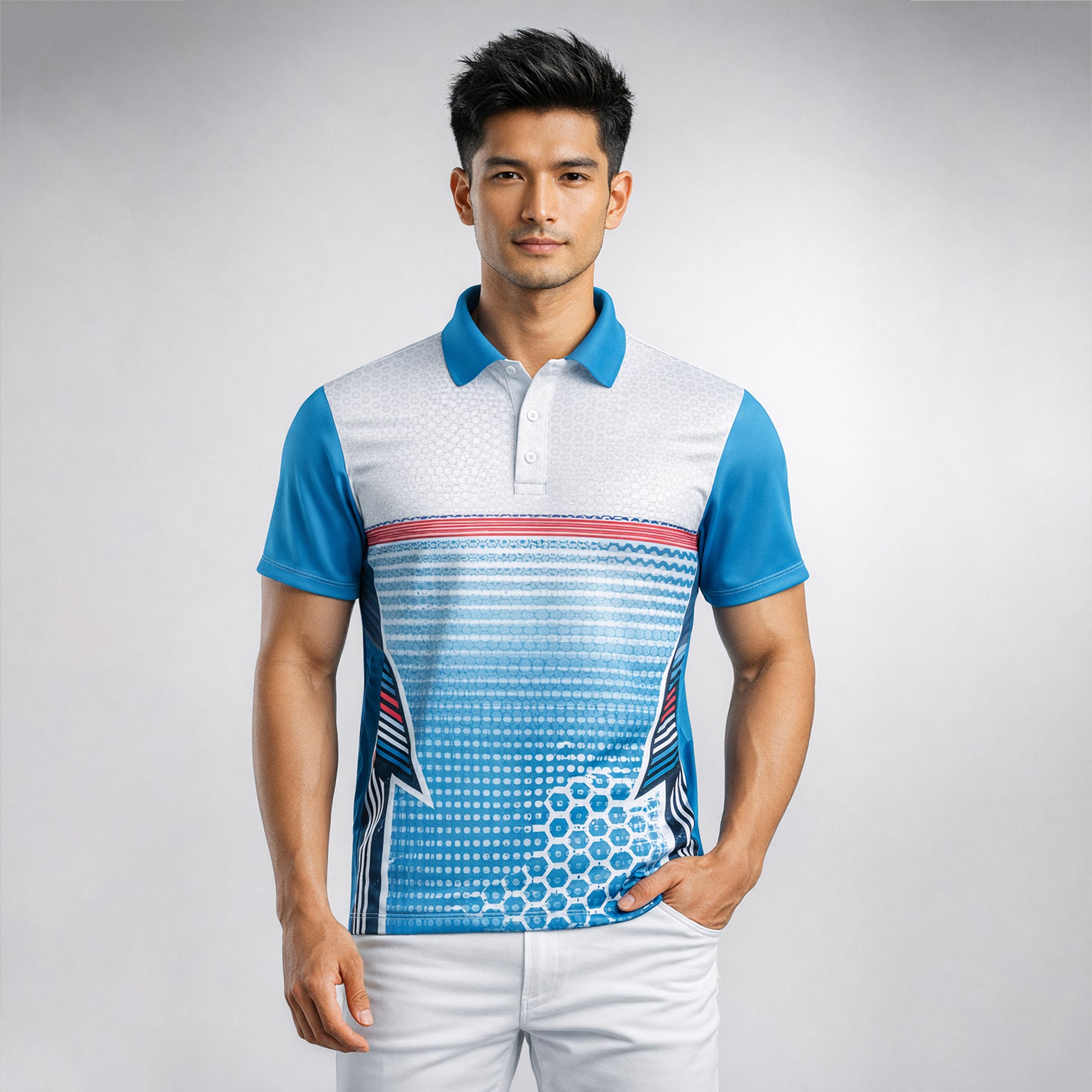 NEXFIT Cricket Jersey NEX-9039 Premium Sky Blue & White Dry Fit Polyester Sports T-Shirt for Men