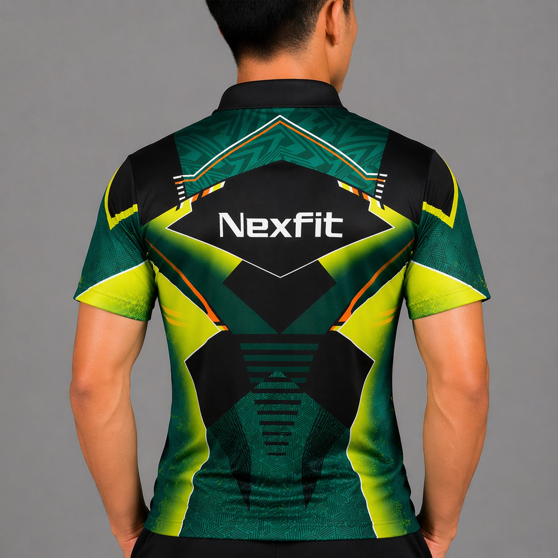 NEXFIT Green Black Sports Jersey NEX-9055 Premium Geometric Panel Design Dry Fit Polyester Polo T-Shirt for Men - View 3