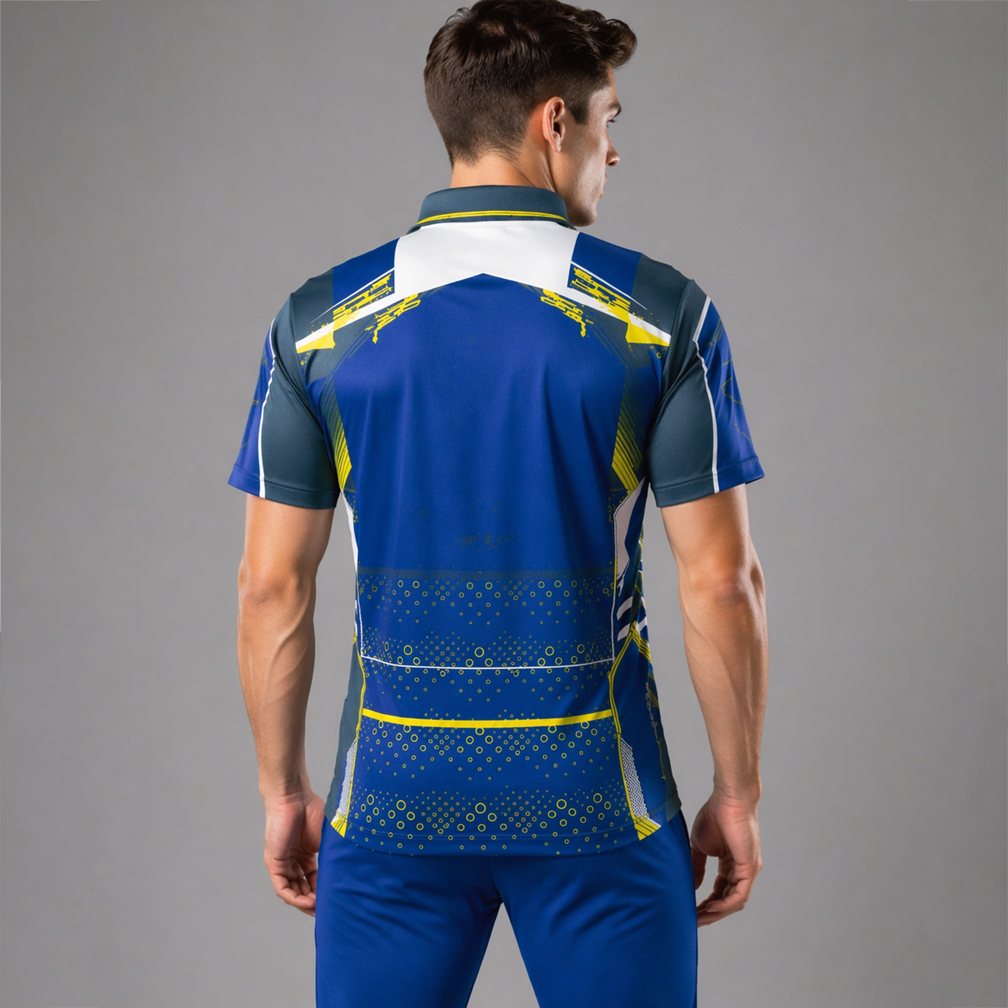 NEXFIT Blue Grey Sports Jersey NEX-9056 Premium Tech Panel Design Dry Fit Polyester Polo T-Shirt for Men - View 3