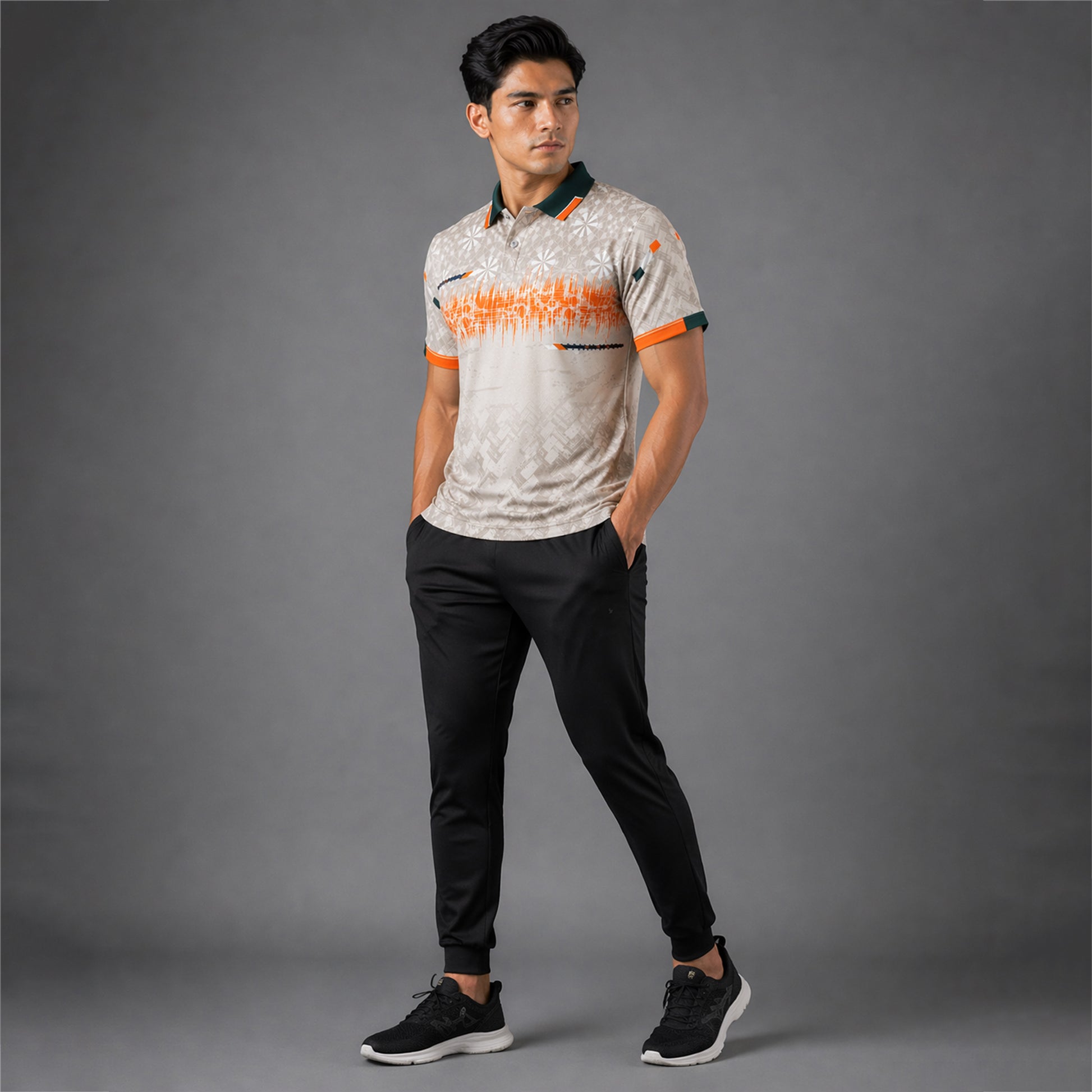 NEXFIT Cricket Jersey NEX-9044 Beige Orange Premium Dry Fit Polyester Polo T-Shirt for Men - View 3