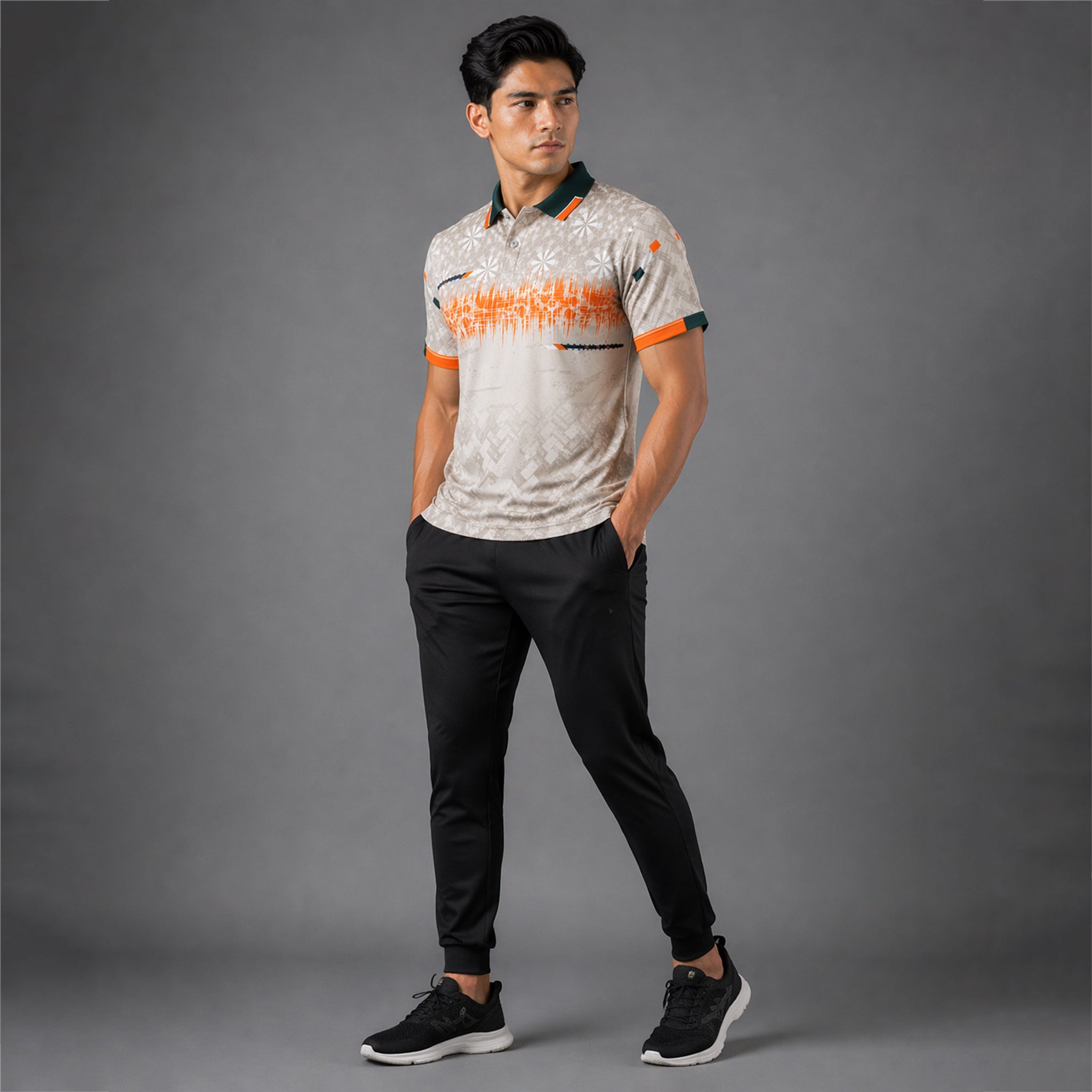NEXFIT Cricket Jersey NEX-9044 Beige Orange Premium Dry Fit Polyester Polo T-Shirt for Men - View 3
