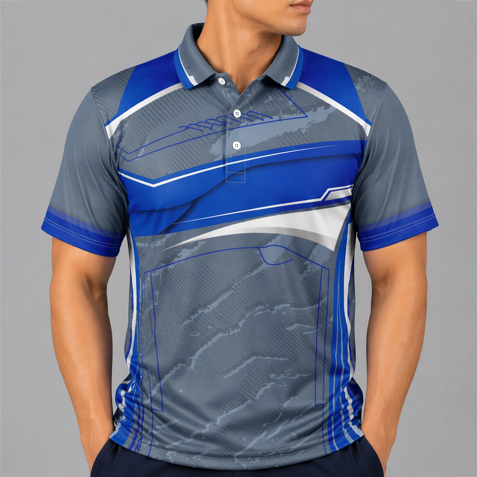 NEXFIT Grey Blue Sports Polo T-Shirt NEX-9058 Dry Fit Polyester Cricket Jersey for Men Premium Minimal Design Athletic Wear - View 3