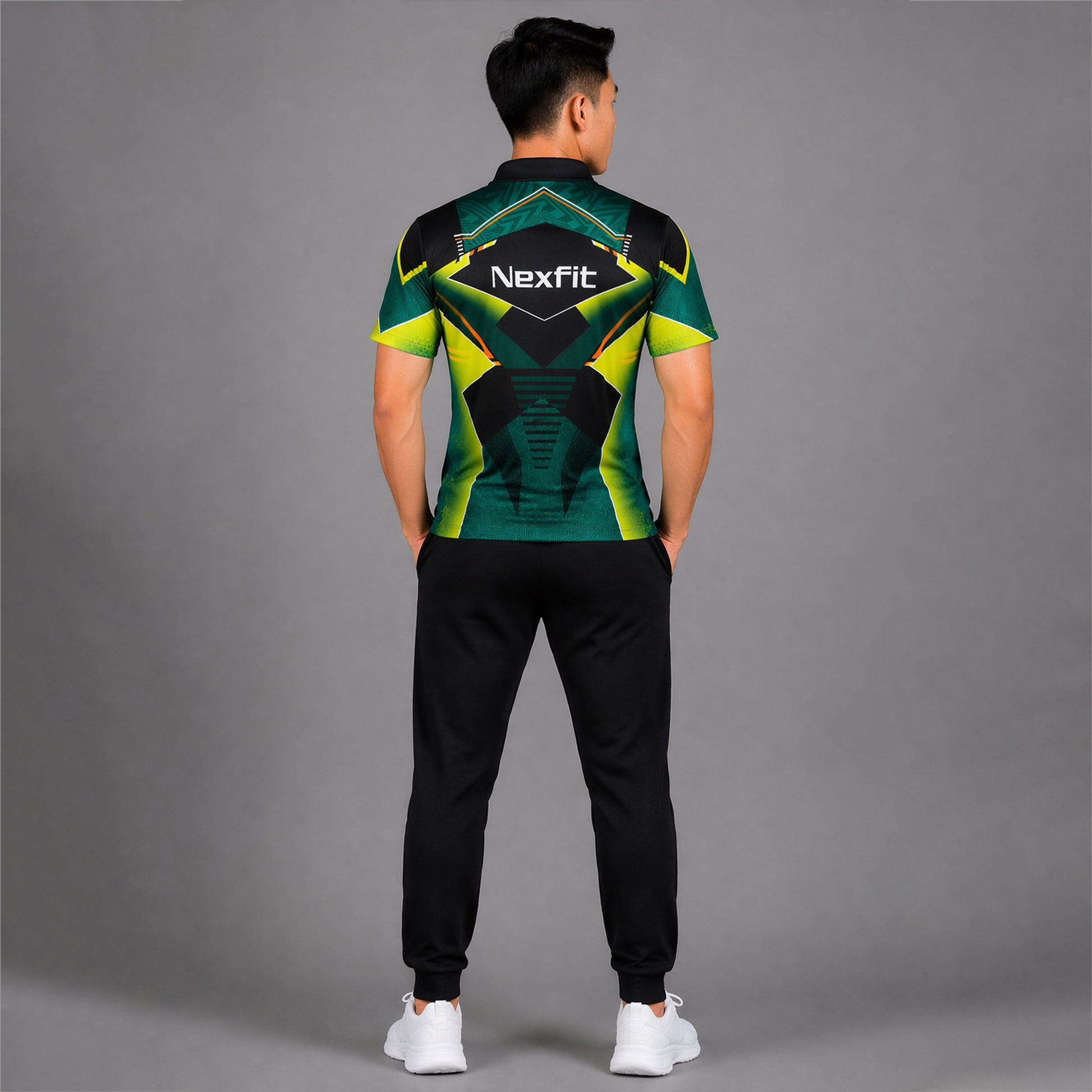 NEXFIT Green Black Sports Jersey NEX-9055 Premium Geometric Panel Design Dry Fit Polyester Polo T-Shirt for Men - View 2