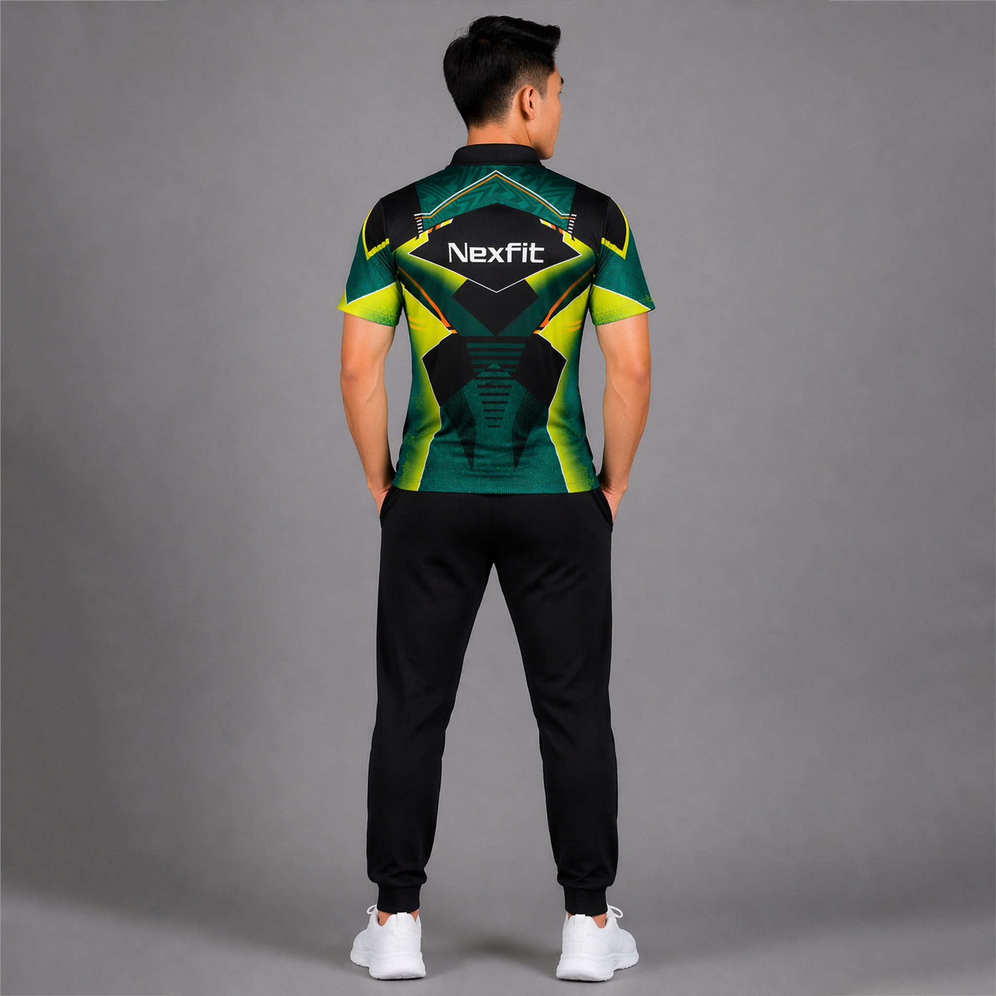 NEXFIT Green Black Sports Jersey NEX-9055 Premium Geometric Panel Design Dry Fit Polyester Polo T-Shirt for Men - View 2