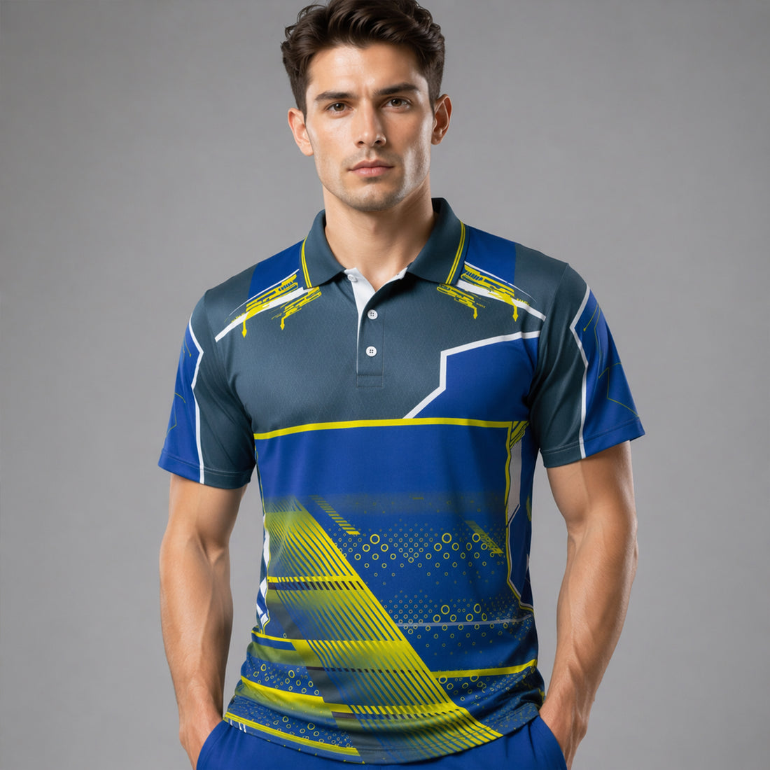 NEXFIT Blue Grey Sports Jersey NEX-9056 Premium Tech Panel Design Dry Fit Polyester Polo T-Shirt for Men