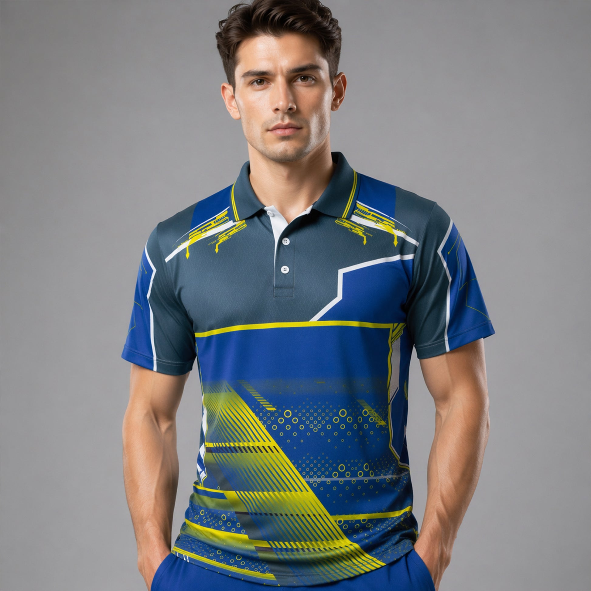 NEXFIT Blue Grey Sports Jersey NEX-9056 Premium Tech Panel Design Dry Fit Polyester Polo T-Shirt for Men