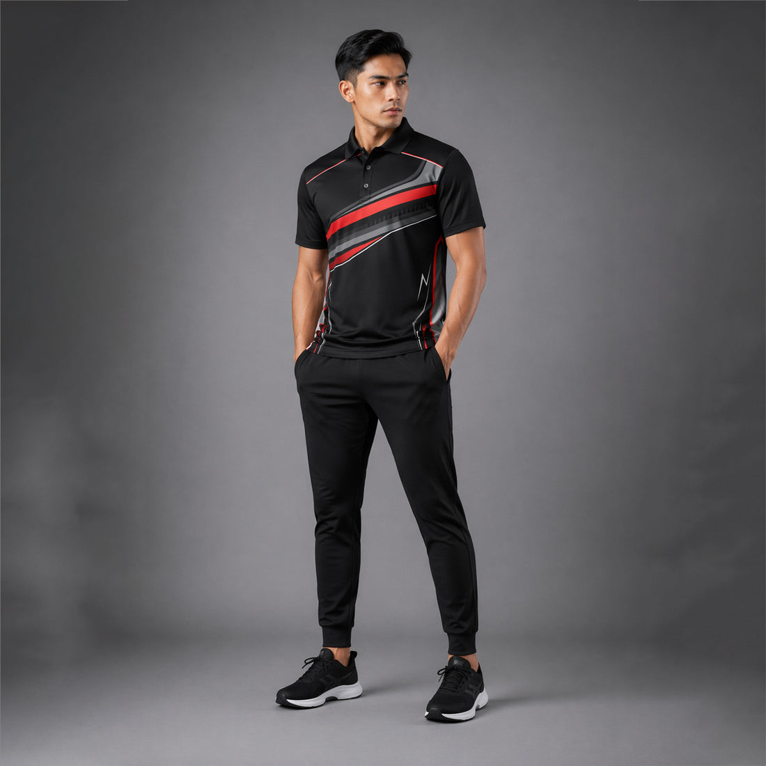 NEXFIT Black Red Sports Jersey NEX-9045 Premium Dry Fit Polyester Polo T-Shirt for Men