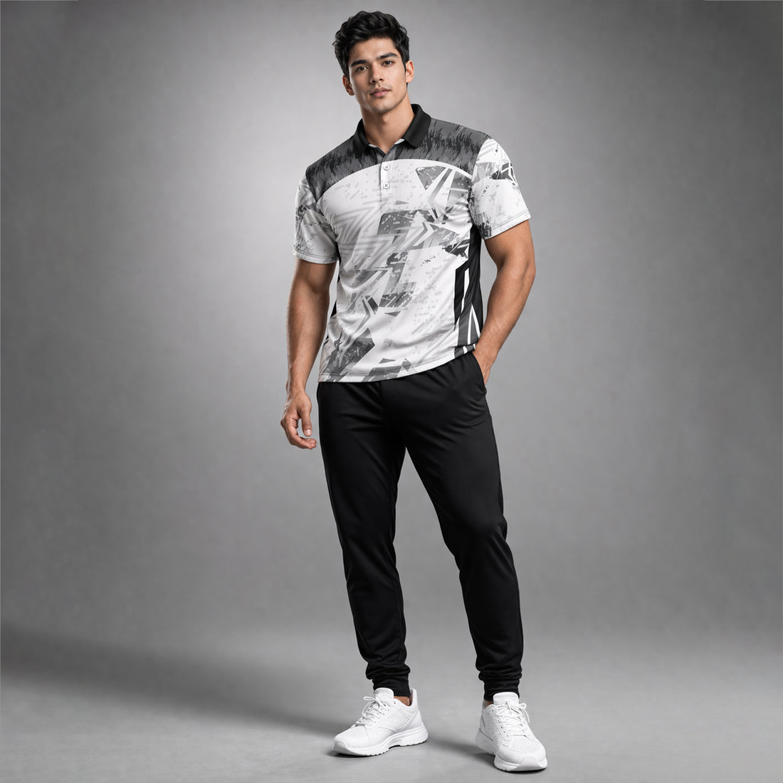 NEXFIT Grey Black Sports Jersey NEX-9049 Premium Abstract Dry Fit Polyester Polo T-Shirt for Men