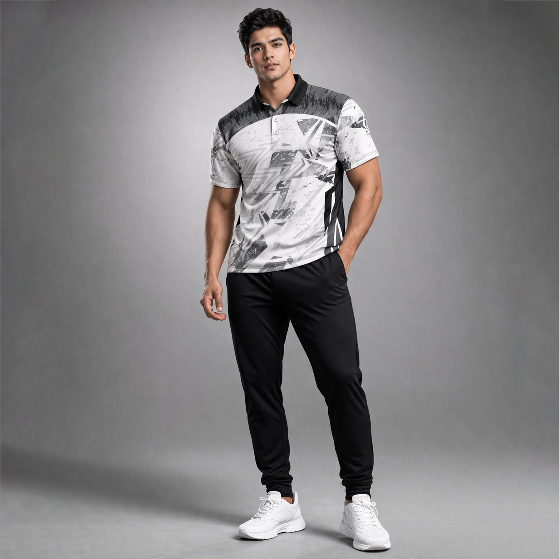 NEXFIT Grey Black Sports Jersey NEX-9049 Premium Abstract Dry Fit Polyester Polo T-Shirt for Men