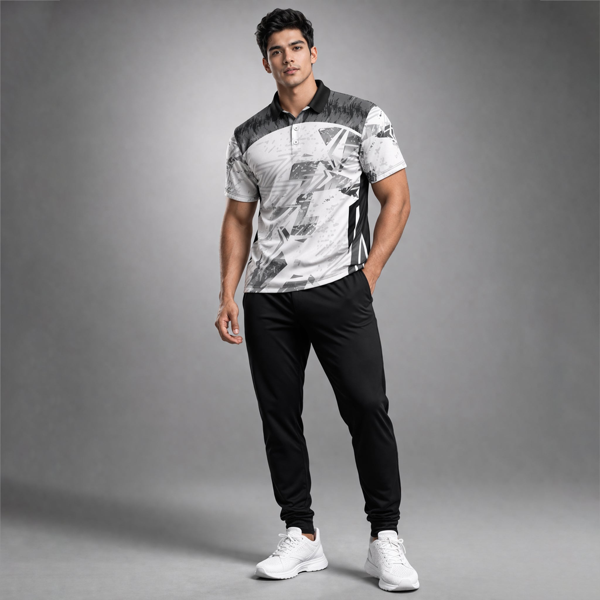 NEXFIT Grey Black Sports Jersey NEX-9049 Premium Abstract Dry Fit Polyester Polo T-Shirt for Men