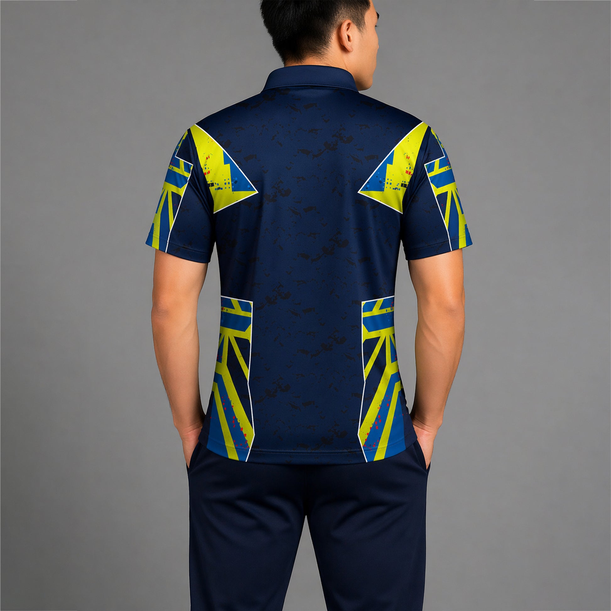 NEXFIT Navy Neon Sports Jersey NEX-9054 Premium Abstract Graphic Dry Fit Polyester Polo T-Shirt for Men