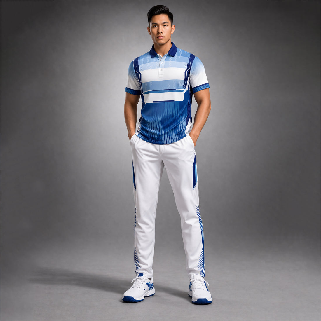 NEXFIT Blue White Sports Jersey NEX-9051 Premium Clean Stripe Design Dry Fit Polyester Polo T-Shirt for Men