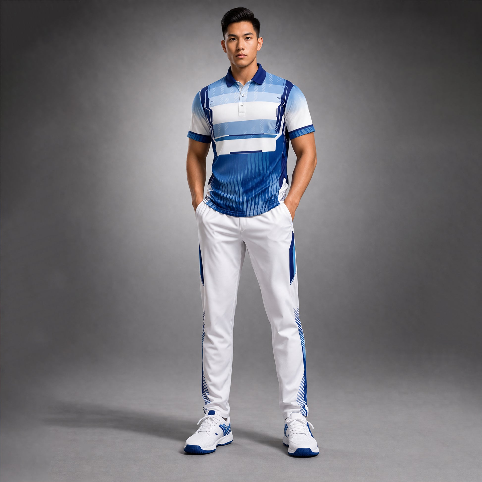 NEXFIT Blue White Sports Jersey NEX-9051 Premium Clean Stripe Design Dry Fit Polyester Polo T-Shirt for Men - View 2
