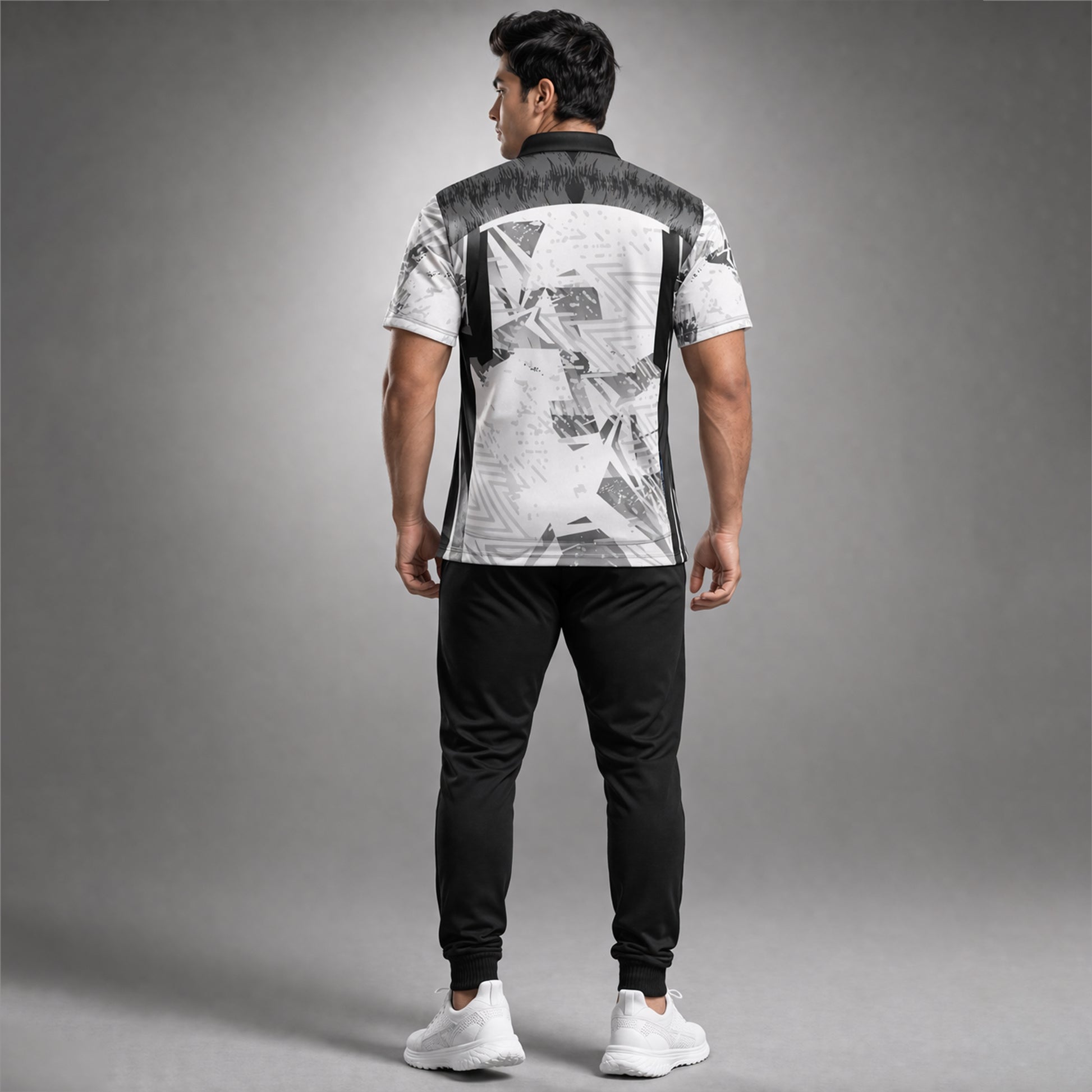 NEXFIT Grey Black Sports Jersey NEX-9049 Premium Abstract Dry Fit Polyester Polo T-Shirt for Men - View 3