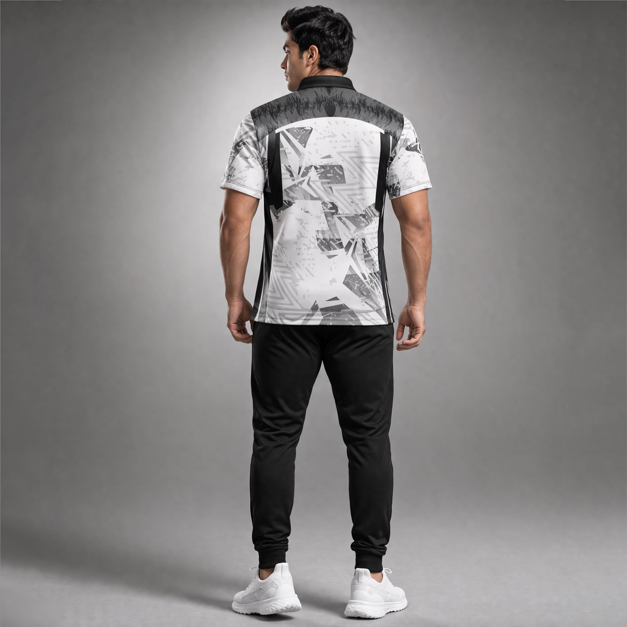 NEXFIT Grey Black Sports Jersey NEX-9049 Premium Abstract Dry Fit Polyester Polo T-Shirt for Men - View 3