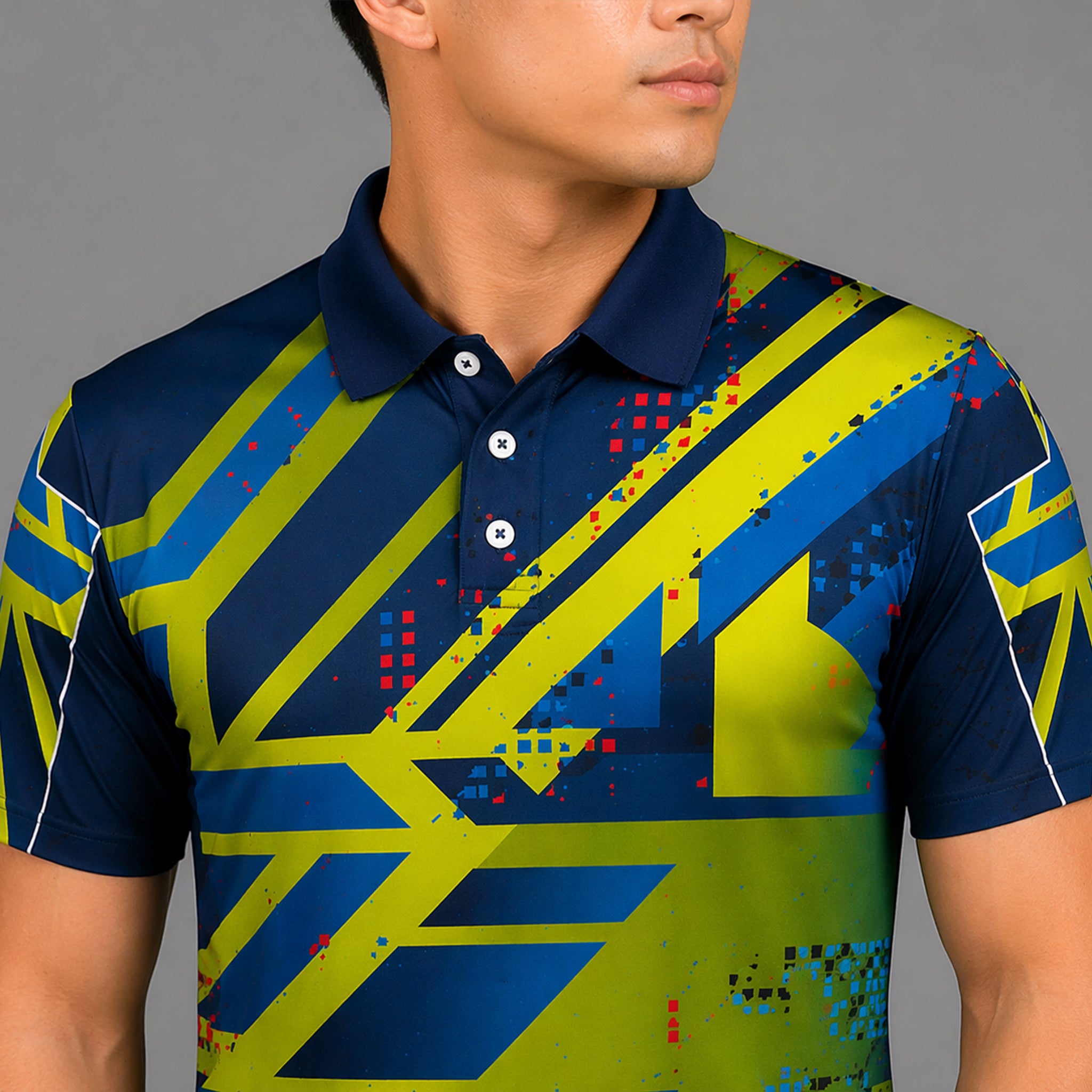 NEXFIT Navy Neon Sports Jersey NEX-9054 Premium Abstract Graphic Dry Fit Polyester Polo T-Shirt for Men - View 3