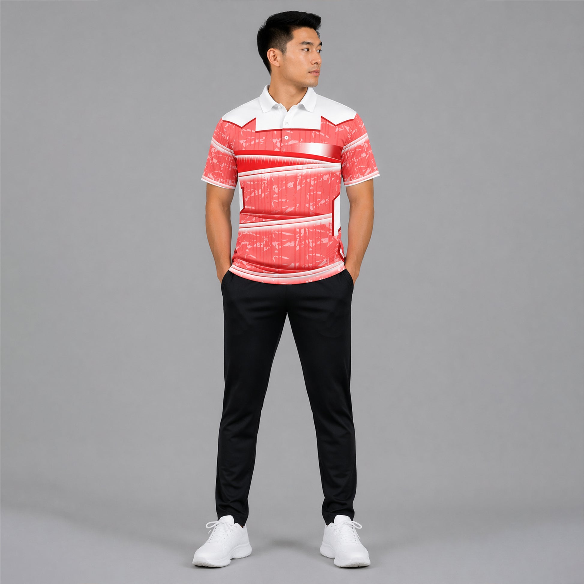 NEXFIT Red White Sports Jersey NEX-9047 Stylish Printed Dry Fit Polyester Polo T-Shirt for Men