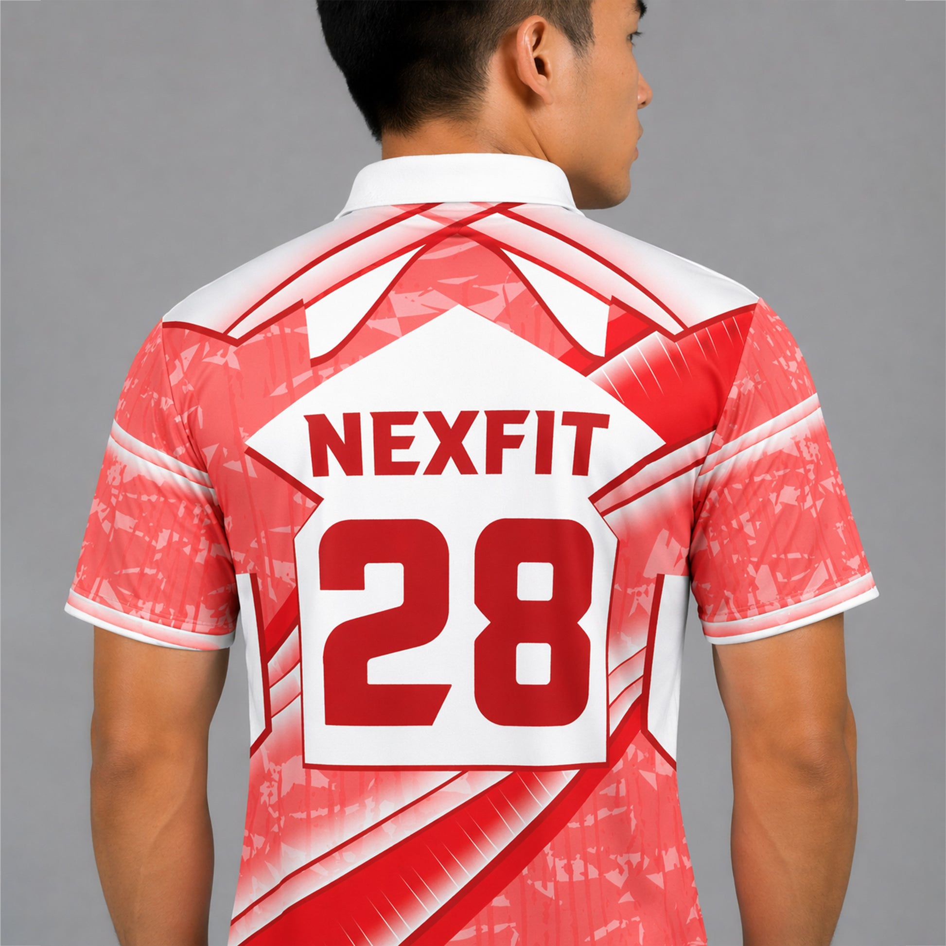 NEXFIT Red White Sports Jersey NEX-9047 Stylish Printed Dry Fit Polyester Polo T-Shirt for Men - View 3