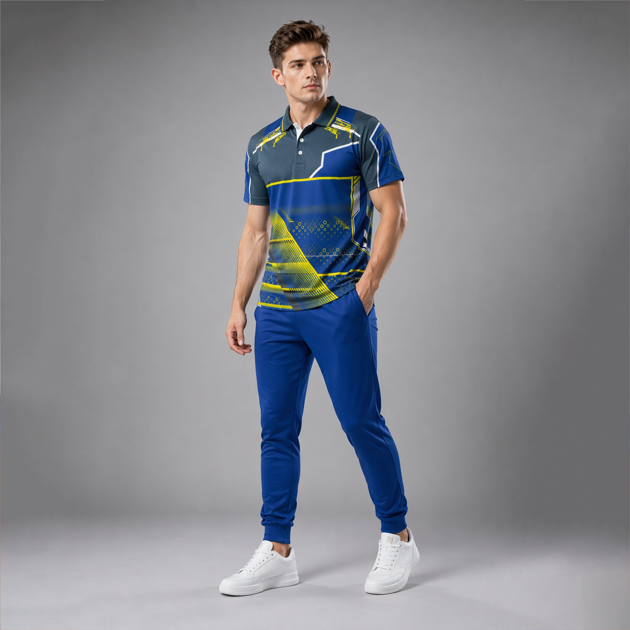 NEXFIT Blue Grey Sports Jersey NEX-9056 Premium Tech Panel Design Dry Fit Polyester Polo T-Shirt for Men - View 4