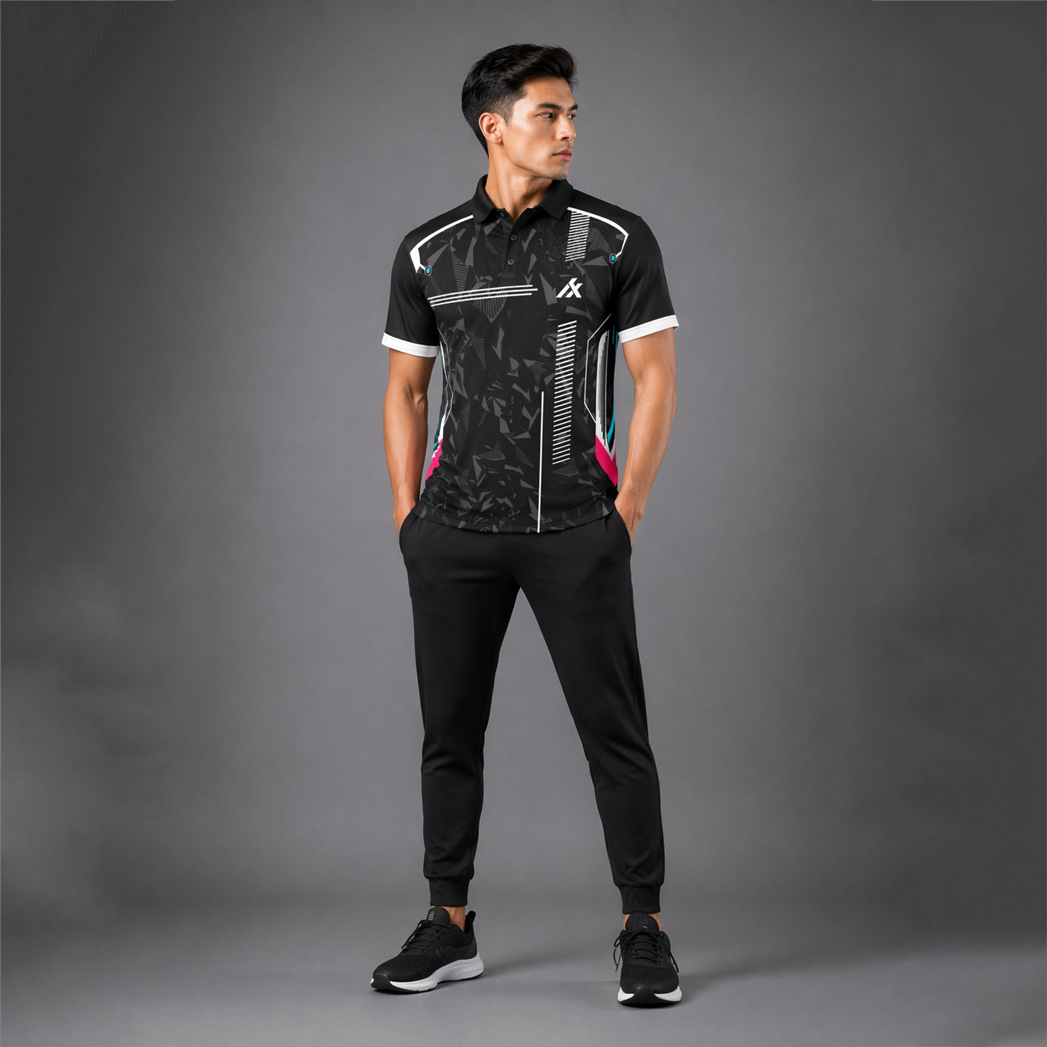 NEXFIT Black Premium Designer Sports Jersey NEX-9046 Stylish Dry Fit Polyester Polo T-Shirt for Men - View 4