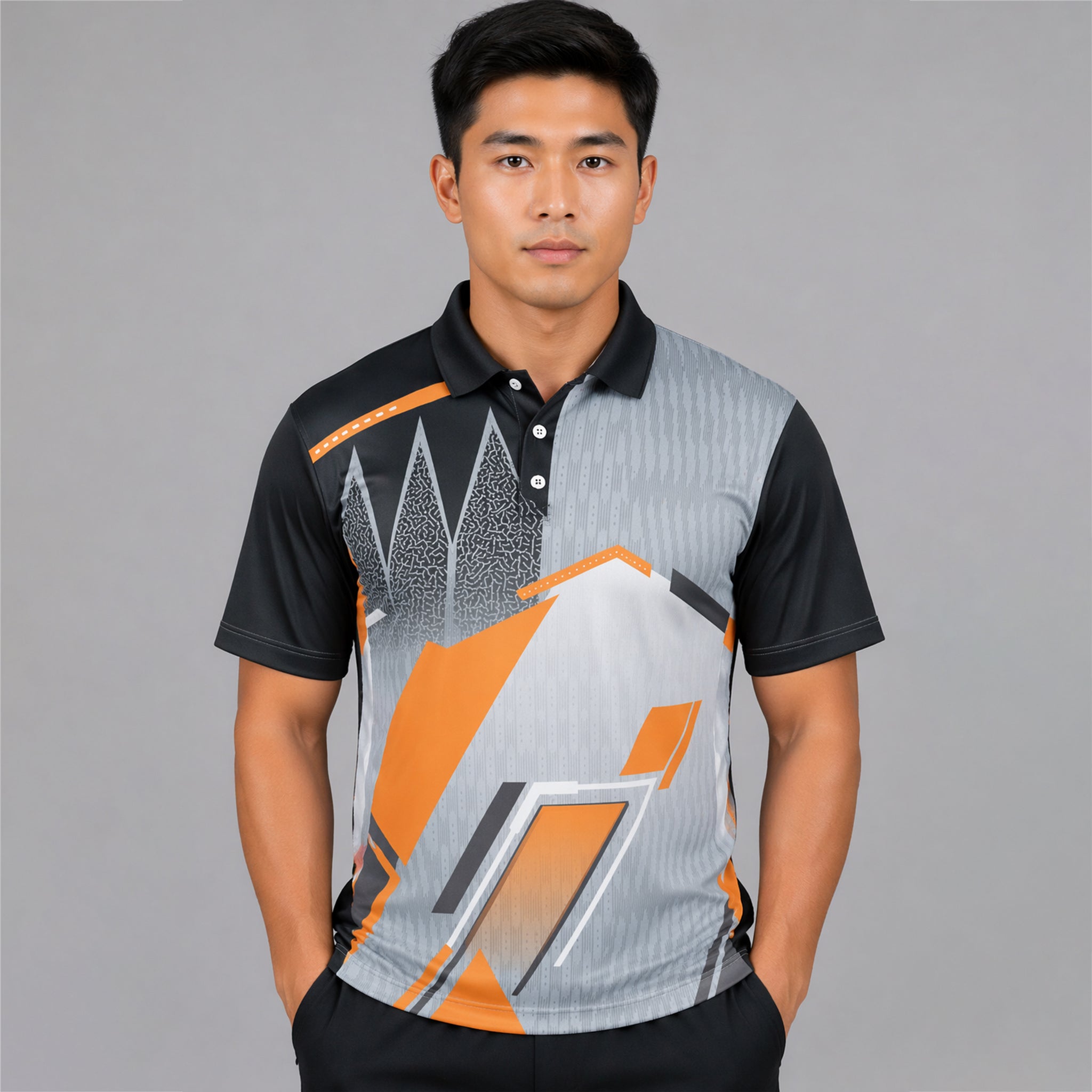 NEXFIT Cricket Jersey NEX-9040 Premium Black Grey & Orange Dry Fit Polyester Sports T-Shirt for Men - View 3
