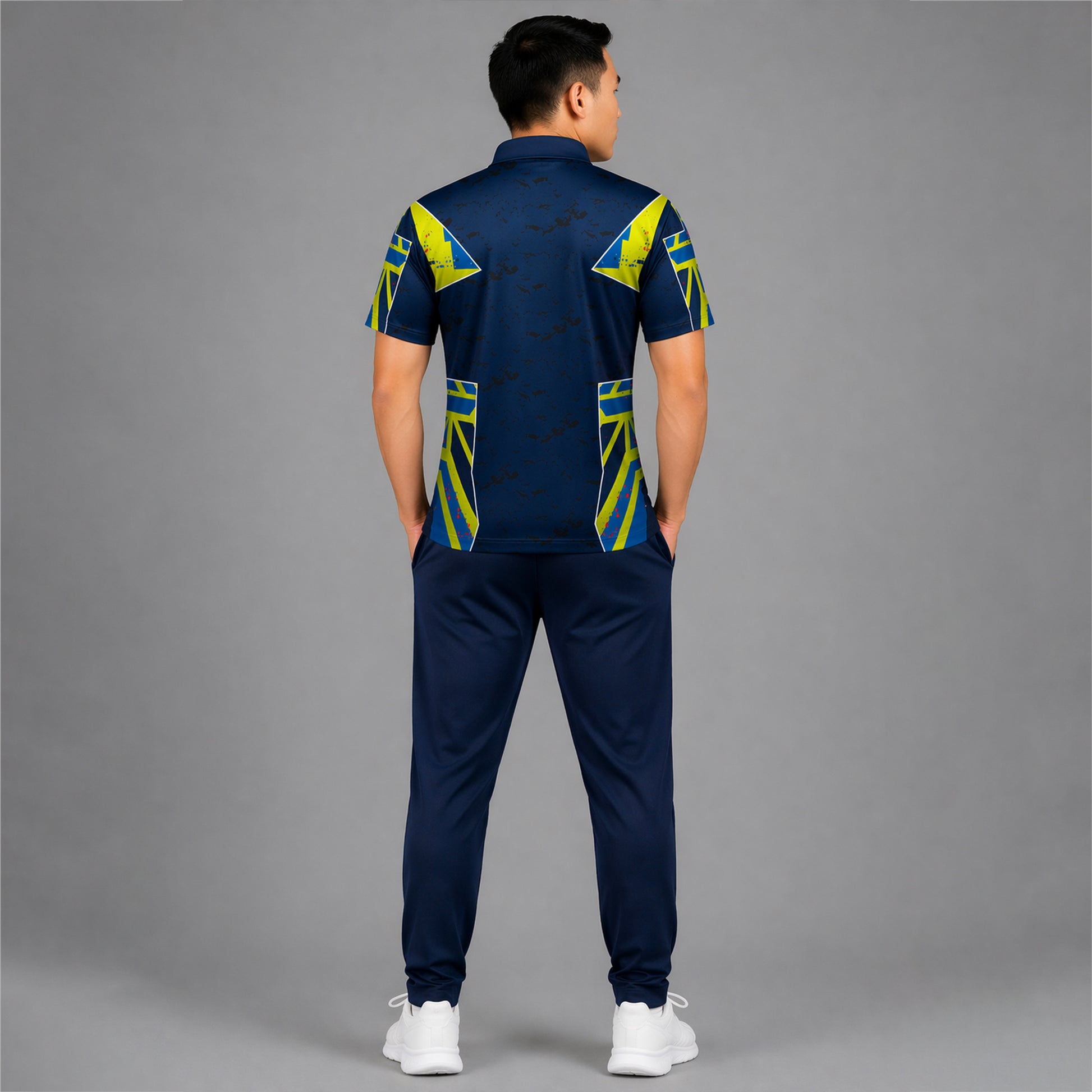NEXFIT Navy Neon Sports Jersey NEX-9054 Premium Abstract Graphic Dry Fit Polyester Polo T-Shirt for Men - View 2
