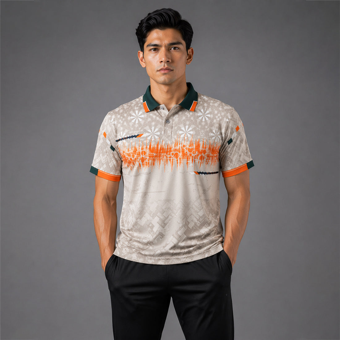 NEXFIT Cricket Jersey NEX-9044 Beige Orange Premium Dry Fit Polyester Polo T-Shirt for Men