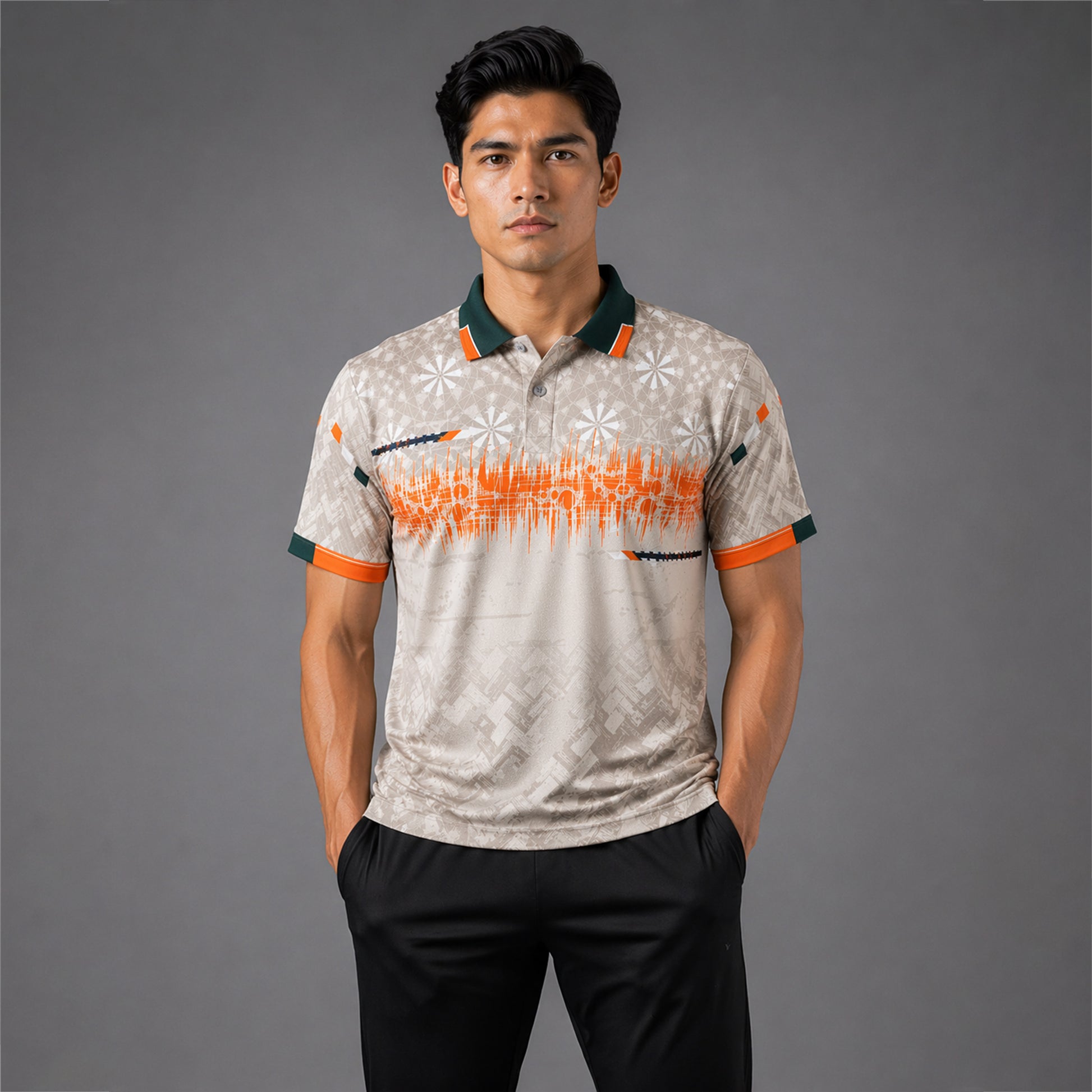 NEXFIT Cricket Jersey NEX-9044 Beige Orange Premium Dry Fit Polyester Polo T-Shirt for Men