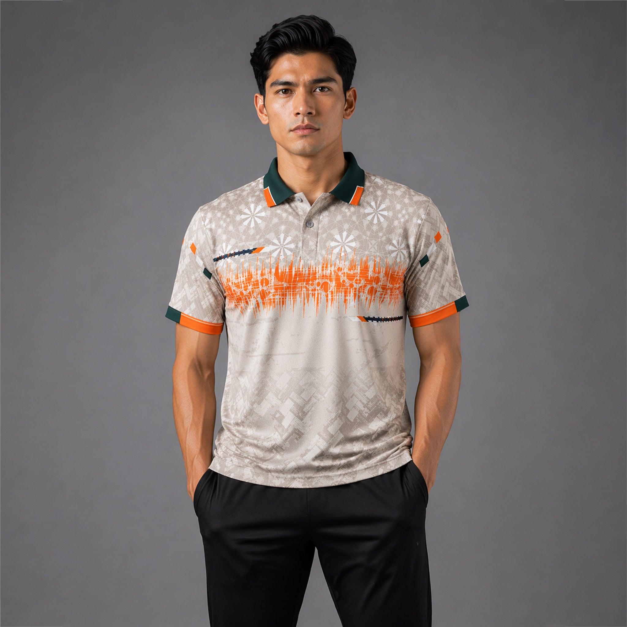 NEXFIT Cricket Jersey NEX-9044 Beige Orange Premium Dry Fit Polyester Polo T-Shirt for Men