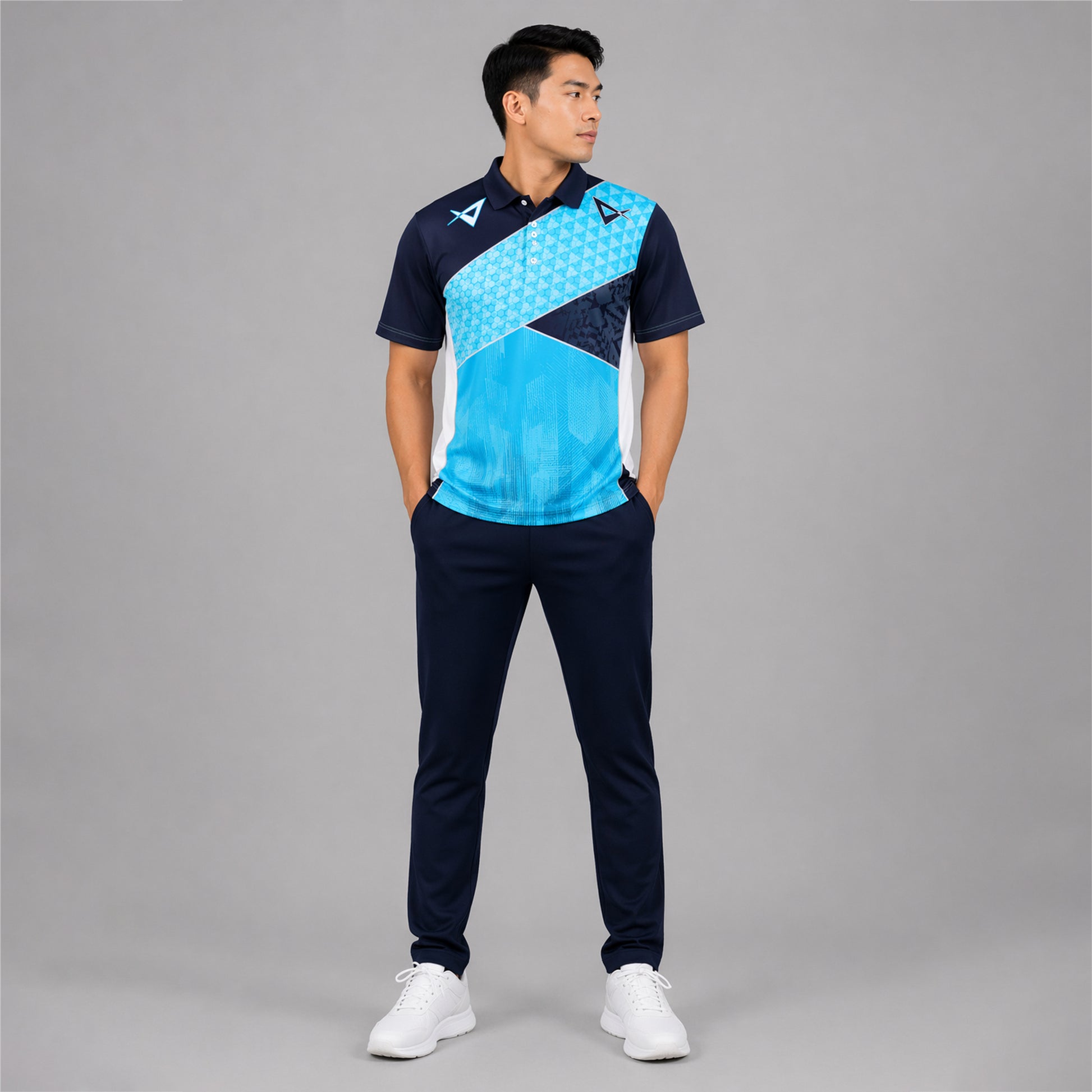 NEXFIT Navy Blue Cyan Sports Polo T-Shirt NEX-9059 Dry Fit Polyester Cricket Jersey for Men Premium Geometric Design Athletic Wear - View 4