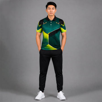 NEXFIT Green Black Sports Jersey NEX-9055 Premium Geometric Panel Design Dry Fit Polyester Polo T-Shirt for Men
