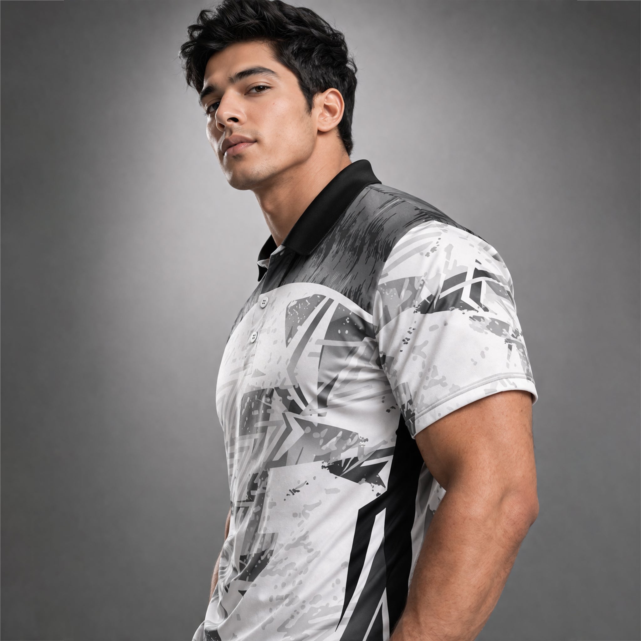 NEXFIT Grey Black Sports Jersey NEX-9049 Premium Abstract Dry Fit Polyester Polo T-Shirt for Men - View 2