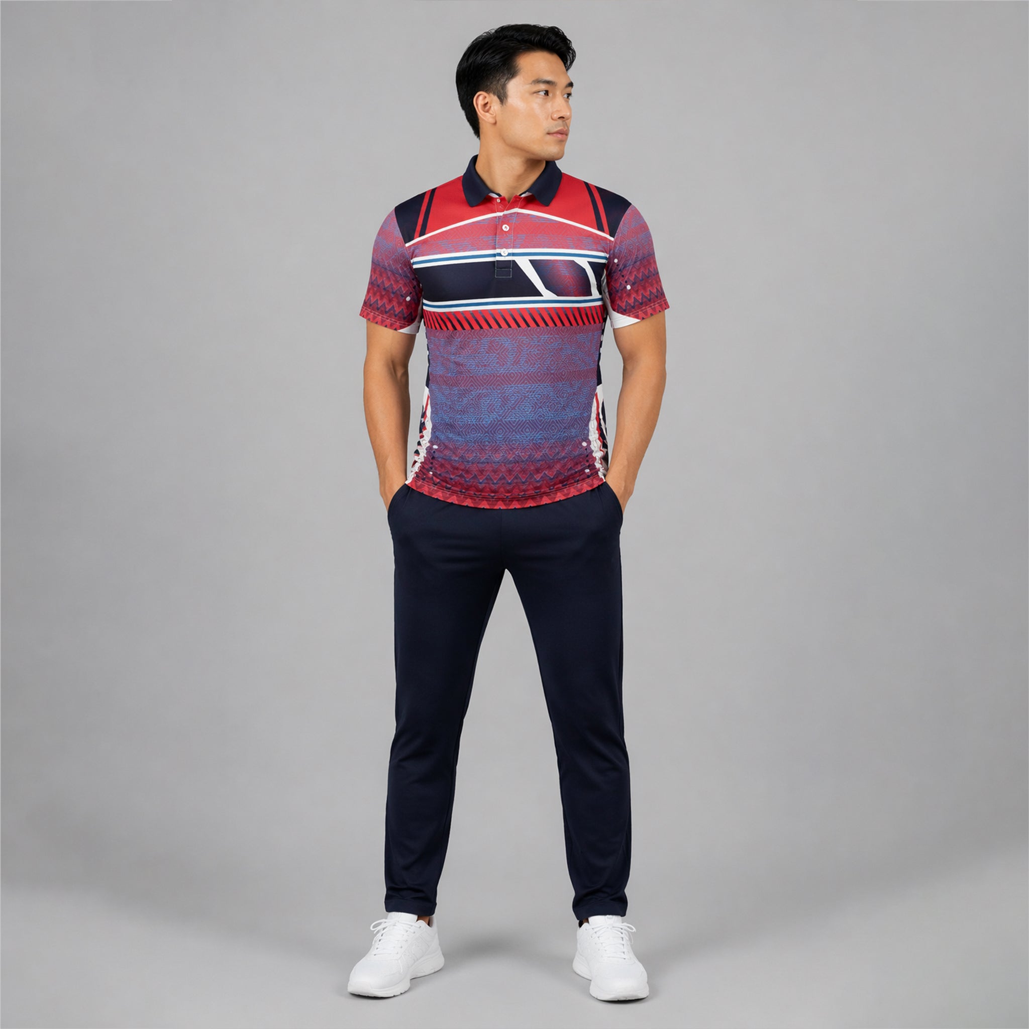 NEXFIT Red Navy Sports Jersey NEX-9053 Premium Geometric Pattern Dry Fit Polyester Polo T-Shirt for Men - View 4