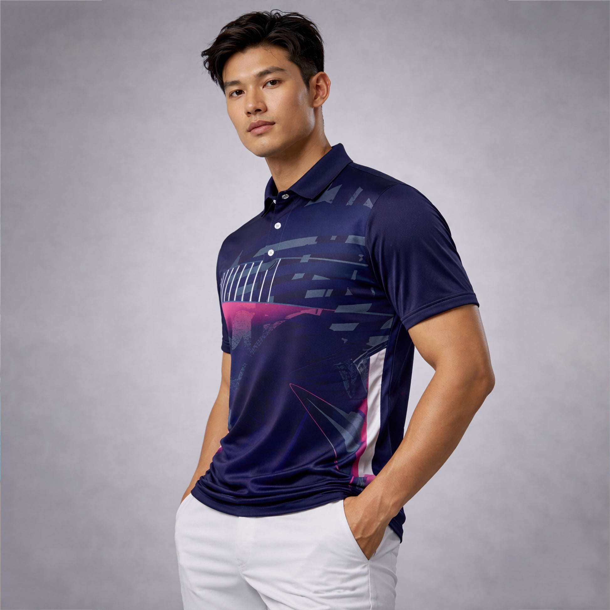 NEXFIT Cricket Jersey NEX-9038 Premium Navy Blue & Pink Dry Fit Polyester Sports T-Shirt for Men - View 3