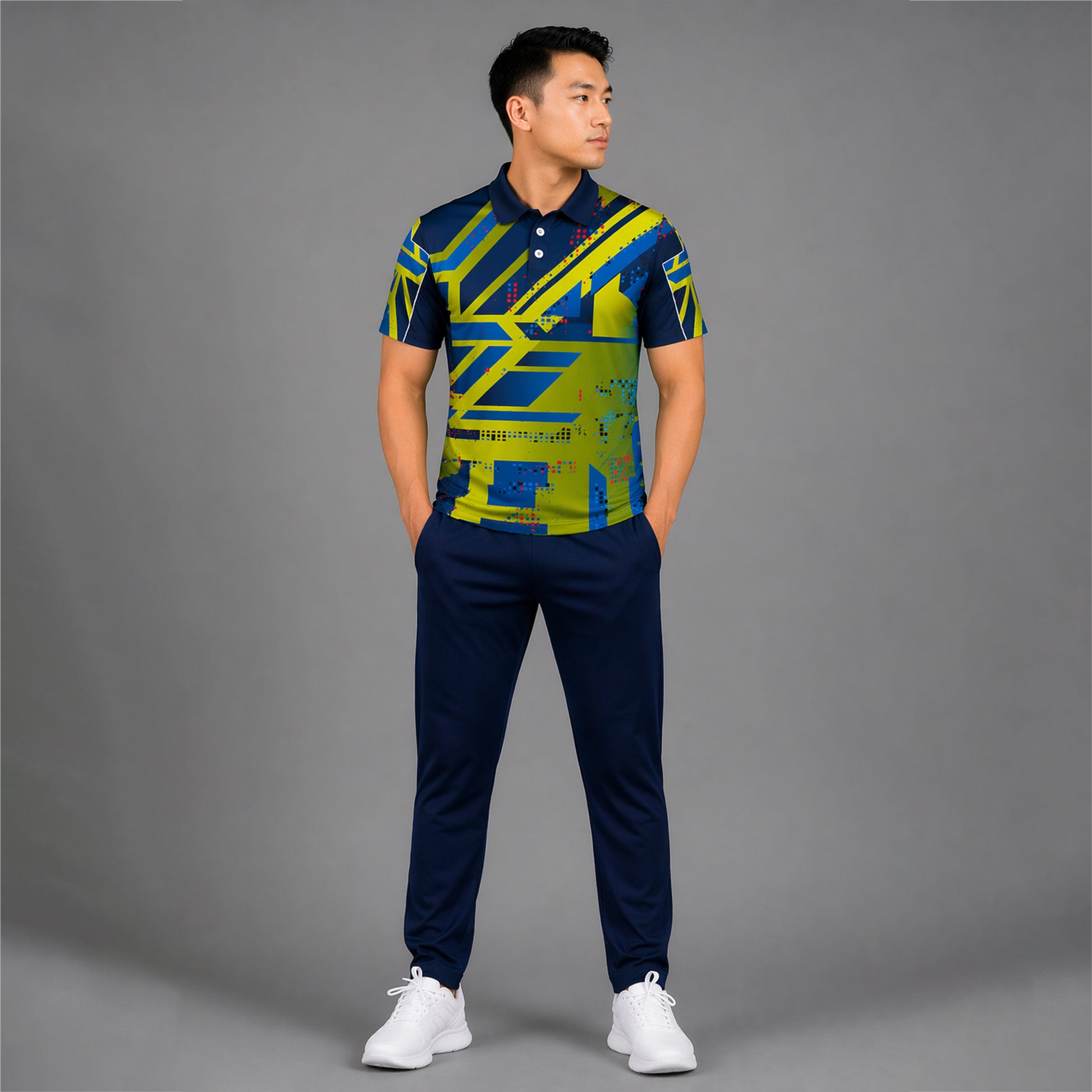 NEXFIT Navy Neon Sports Jersey NEX-9054 Premium Abstract Graphic Dry Fit Polyester Polo T-Shirt for Men - View 4