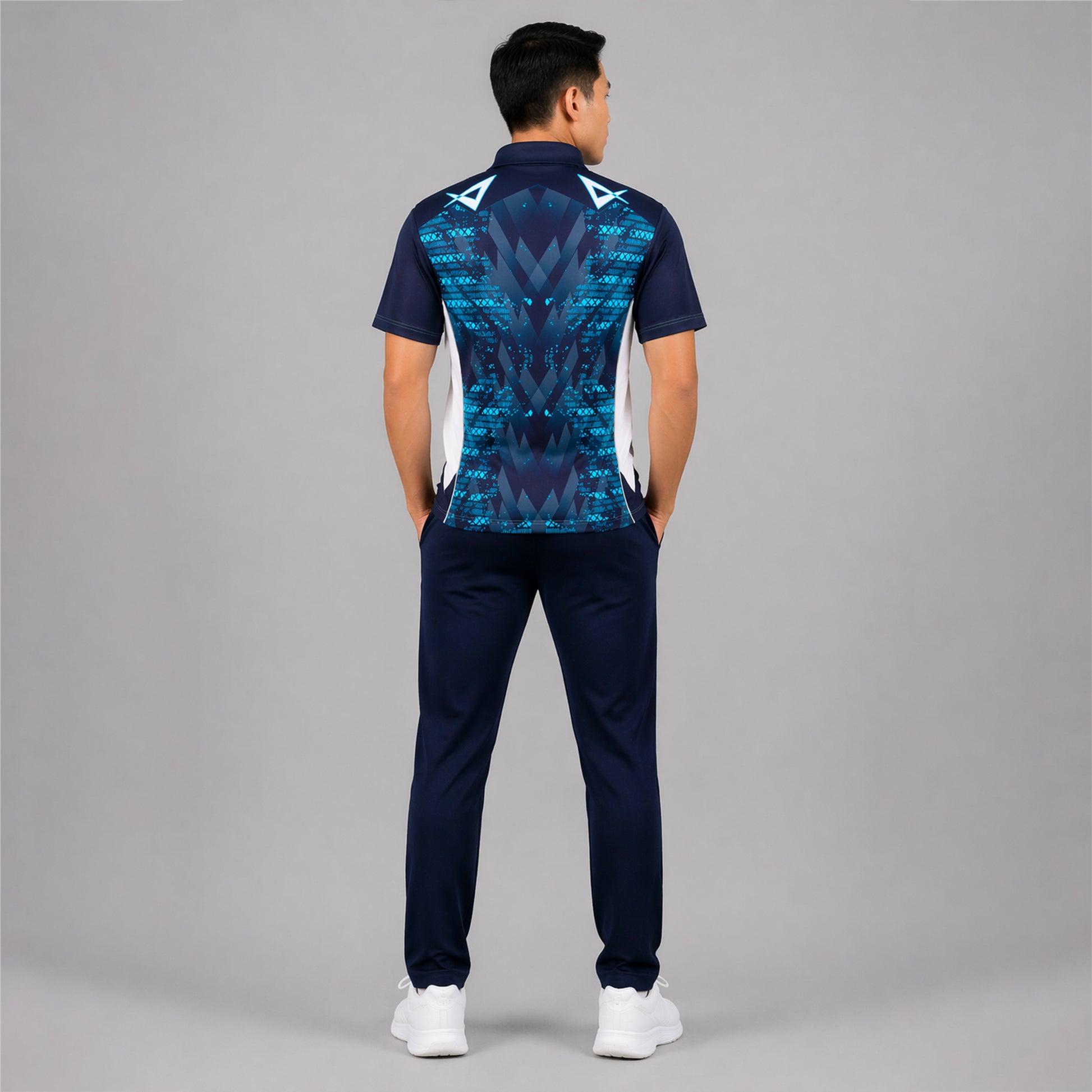 NEXFIT Navy Blue Cyan Sports Polo T-Shirt NEX-9059 Dry Fit Polyester Cricket Jersey for Men Premium Geometric Design Athletic Wear - View 2