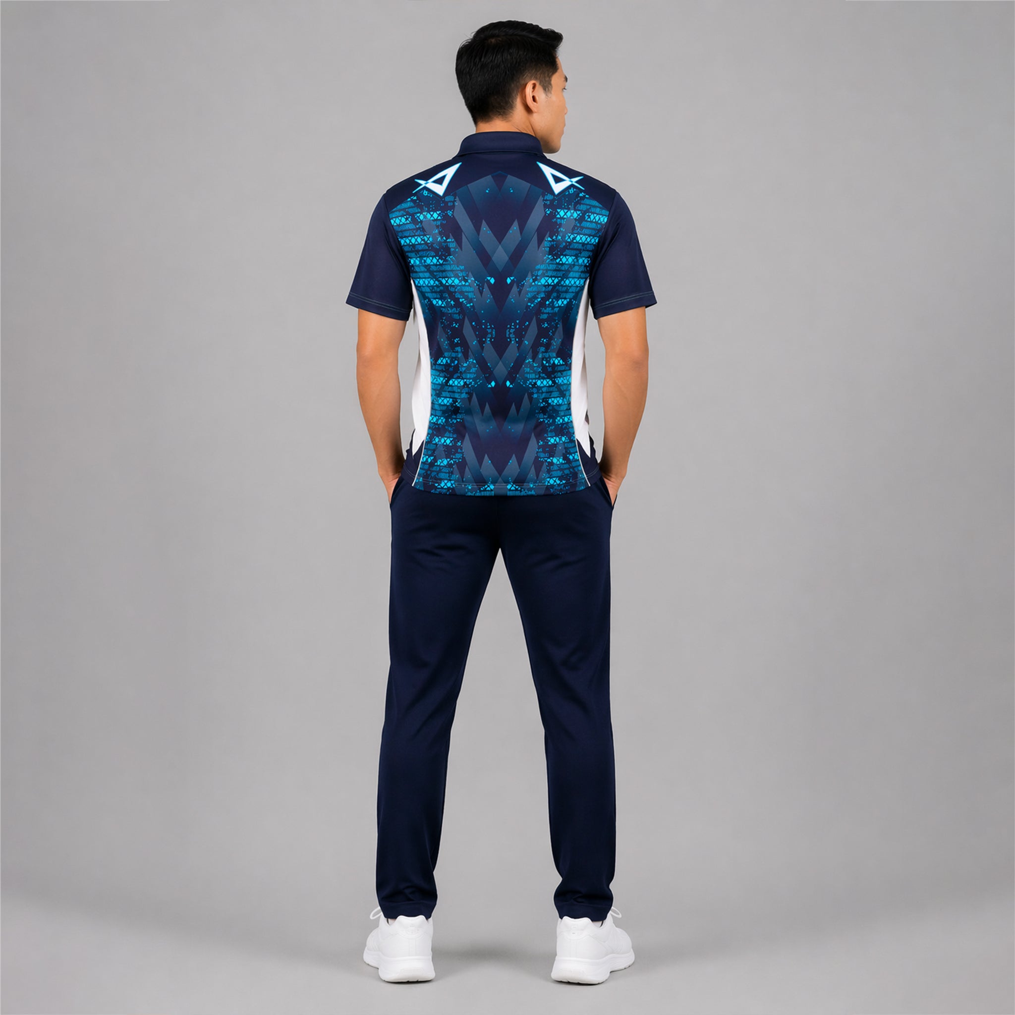 NEXFIT Navy Blue Cyan Sports Polo T-Shirt NEX-9059 Dry Fit Polyester Cricket Jersey for Men Premium Geometric Design Athletic Wear - View 2