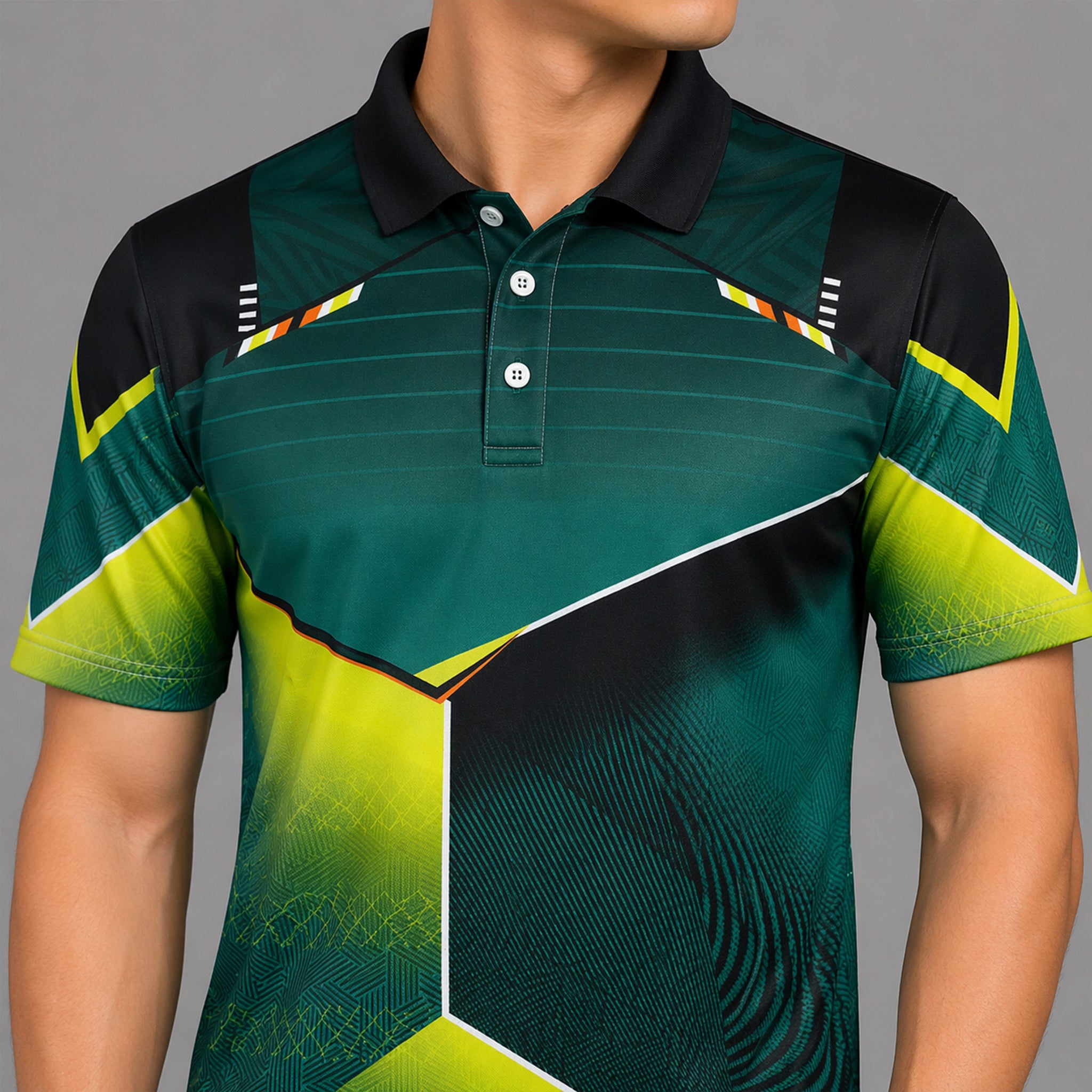 NEXFIT Green Black Sports Jersey NEX-9055 Premium Geometric Panel Design Dry Fit Polyester Polo T-Shirt for Men - View 4