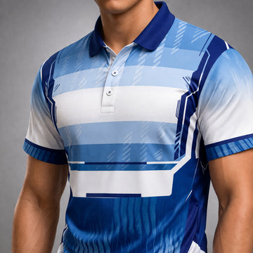 NEXFIT Blue White Sports Jersey NEX-9051 Premium Clean Stripe Design Dry Fit Polyester Polo T-Shirt for Men