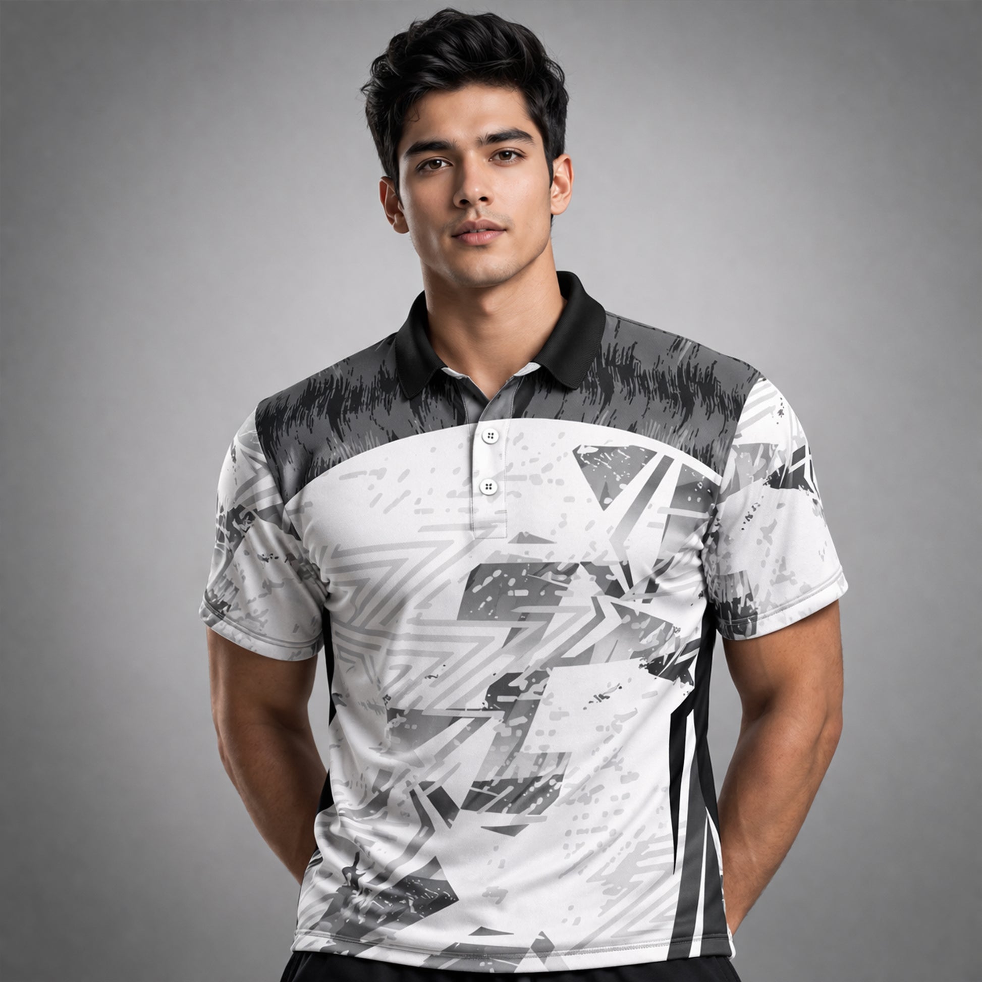 NEXFIT Grey Black Sports Jersey NEX-9049 Premium Abstract Dry Fit Polyester Polo T-Shirt for Men - View 4