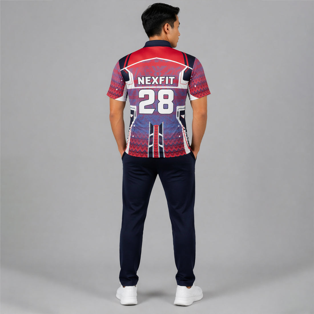 NEXFIT Red Navy Sports Jersey NEX-9053 Premium Geometric Pattern Dry Fit Polyester Polo T-Shirt for Men