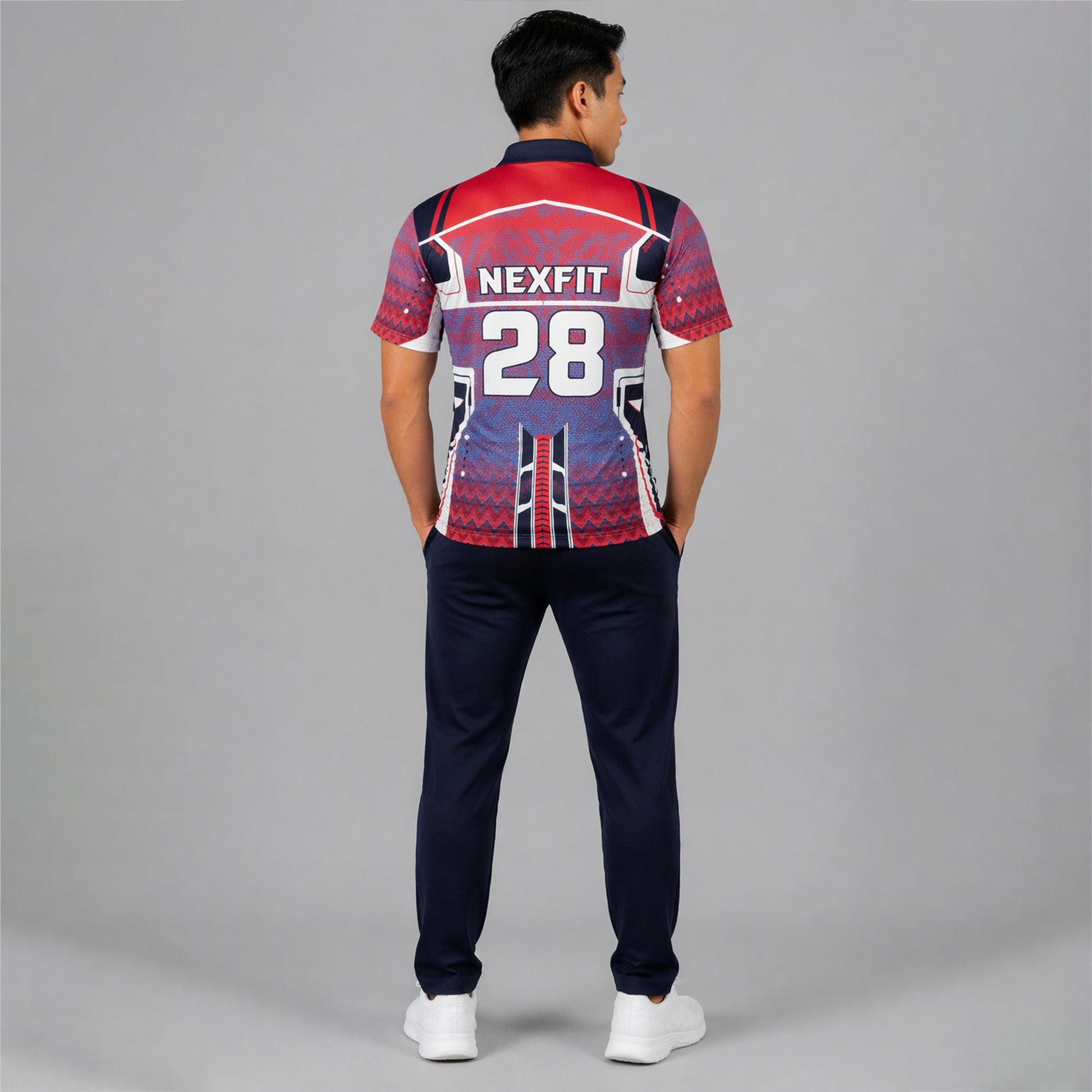 NEXFIT Red Navy Sports Jersey NEX-9053 Premium Geometric Pattern Dry Fit Polyester Polo T-Shirt for Men - View 2
