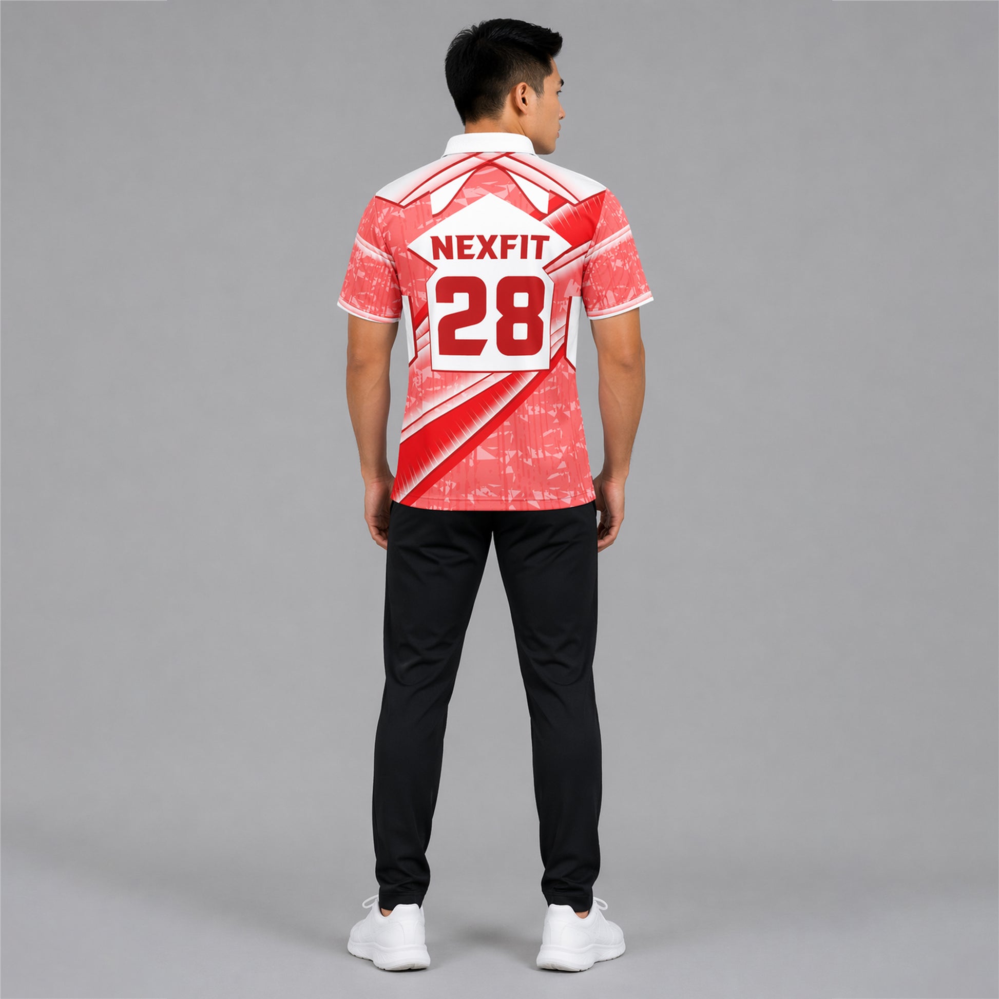 NEXFIT Red White Sports Jersey NEX-9047 Stylish Printed Dry Fit Polyester Polo T-Shirt for Men - View 4